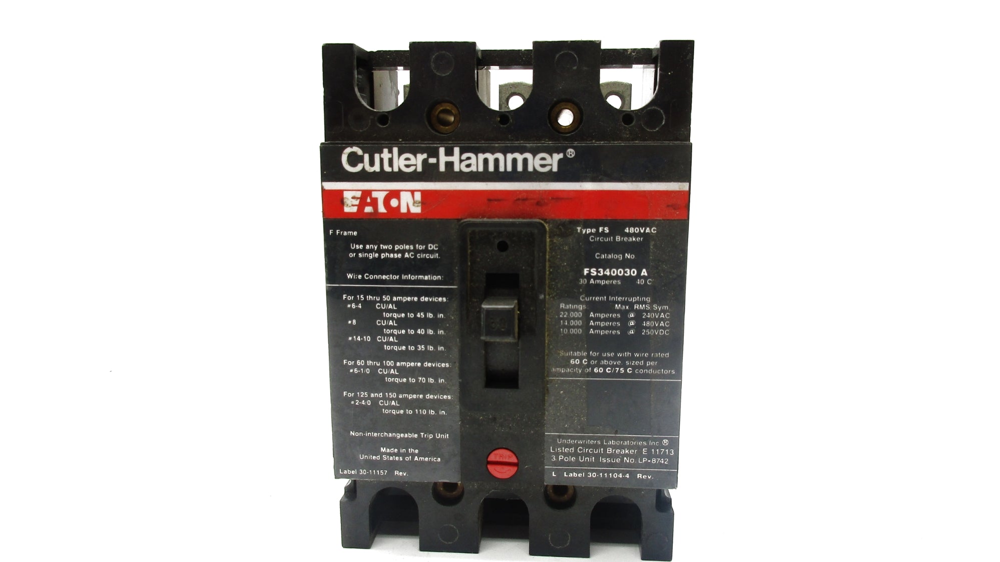 CUTLER HAMMER FS3400030 240-480VAC 30A UNMP