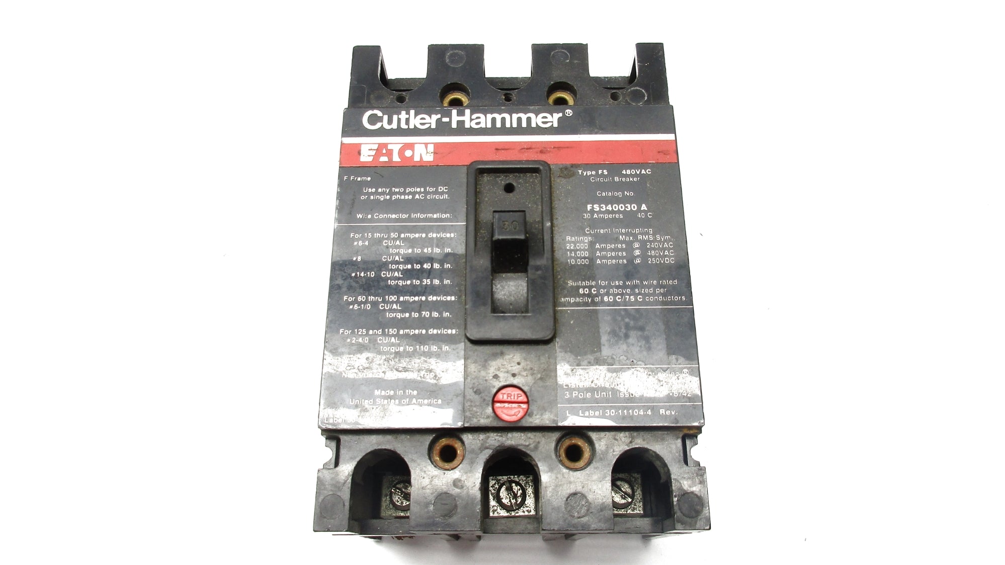 CUTLER HAMMER FS3400030 240-480VAC 30A UNMP