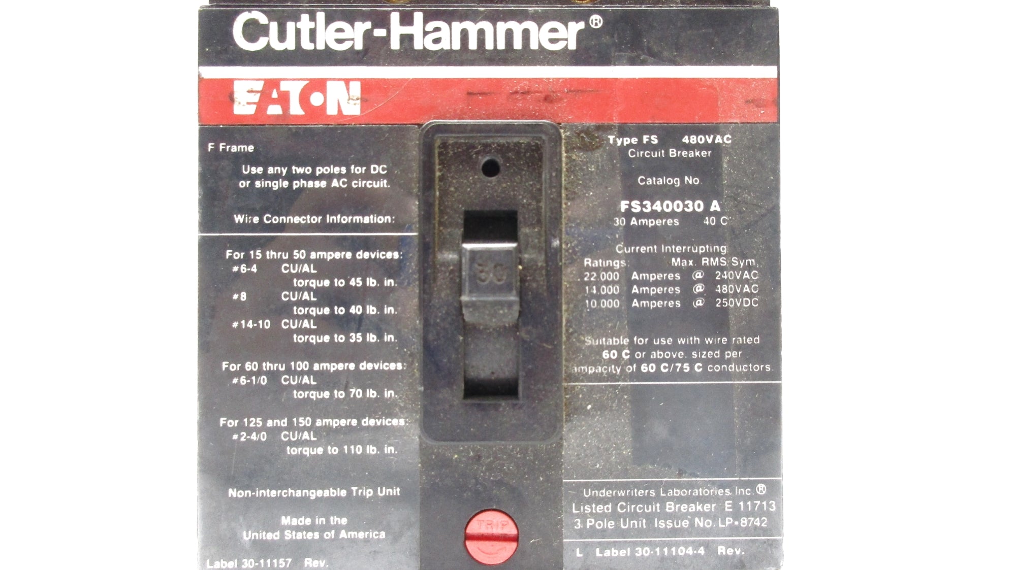 CUTLER HAMMER FS3400030 240-480VAC 30A UNMP