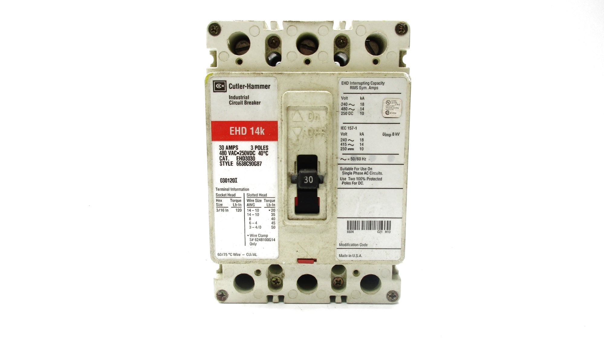 CUTLER HAMMER EHD3030 240-480V 30A UNMP