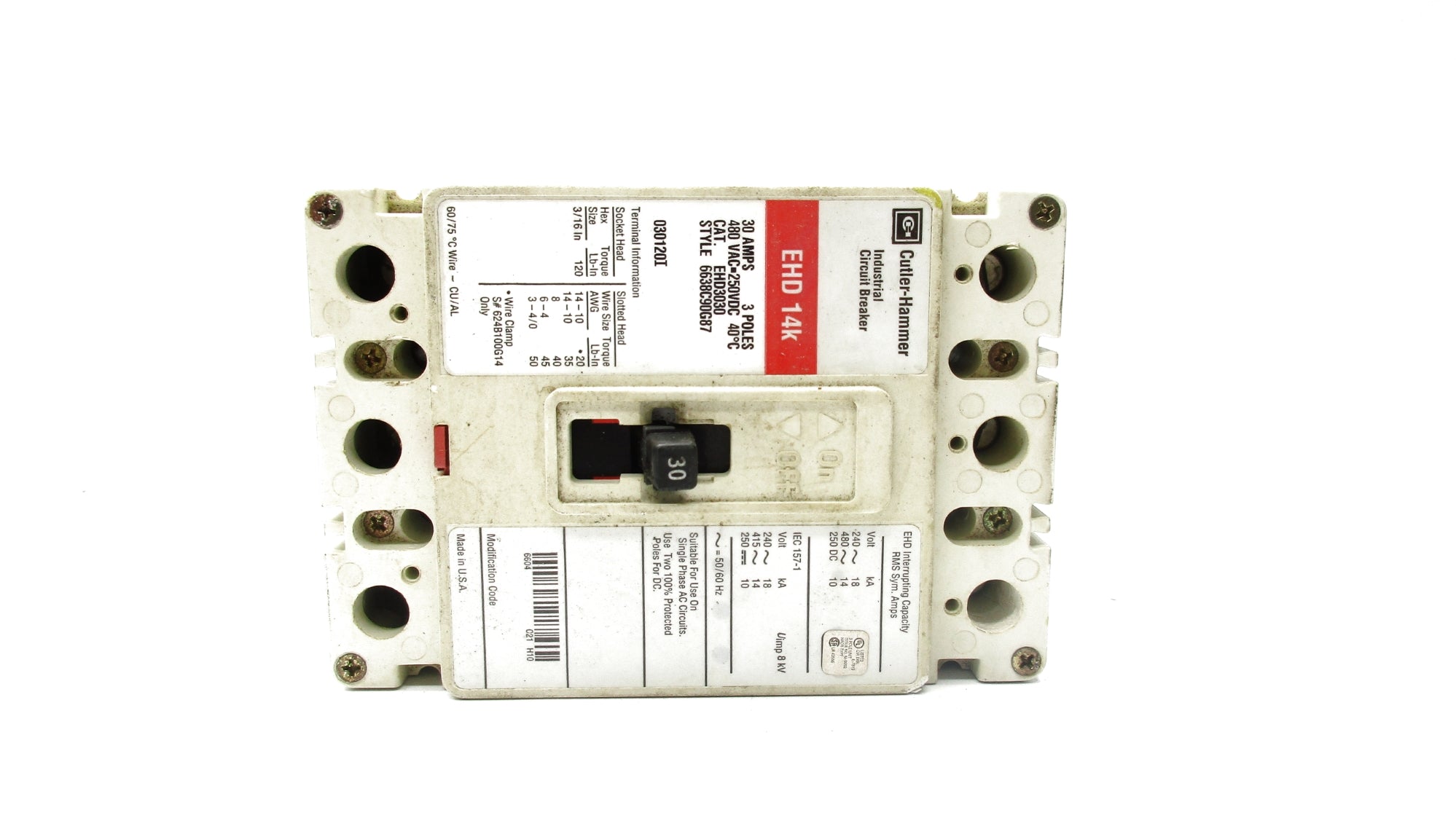 CUTLER HAMMER EHD3030 240-480V 30A UNMP
