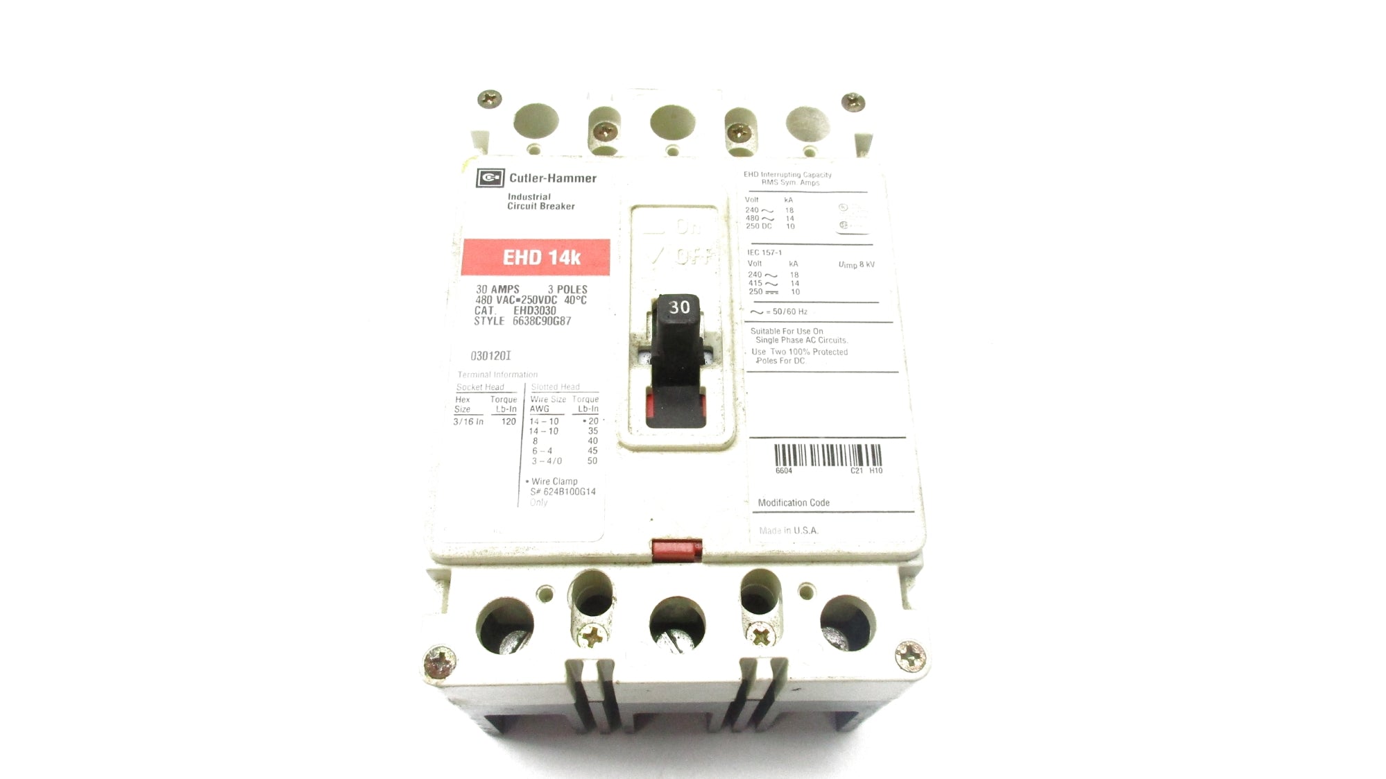 CUTLER HAMMER EHD3030 240-480V 30A UNMP