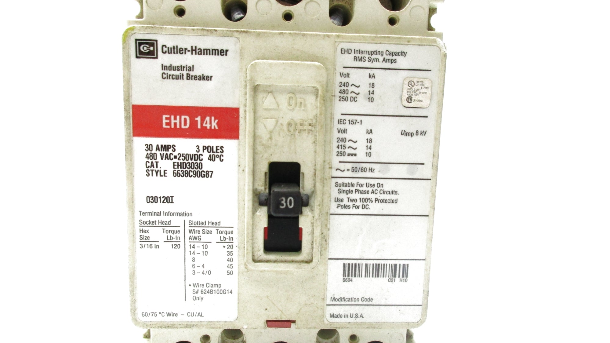 CUTLER HAMMER EHD3030 240-480V 30A UNMP