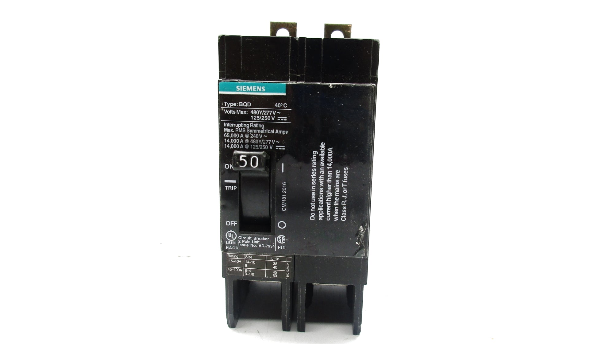 SIEMENS BQD250 125/250V 50A UNMP