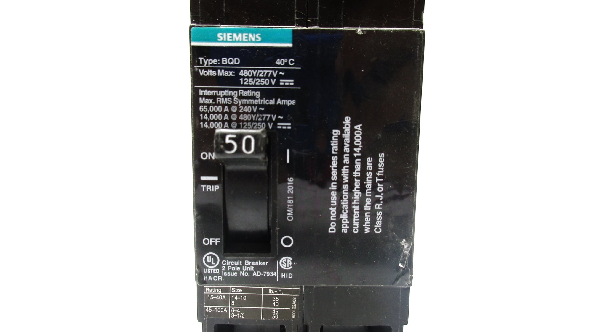 SIEMENS BQD250 125/250V 50A UNMP