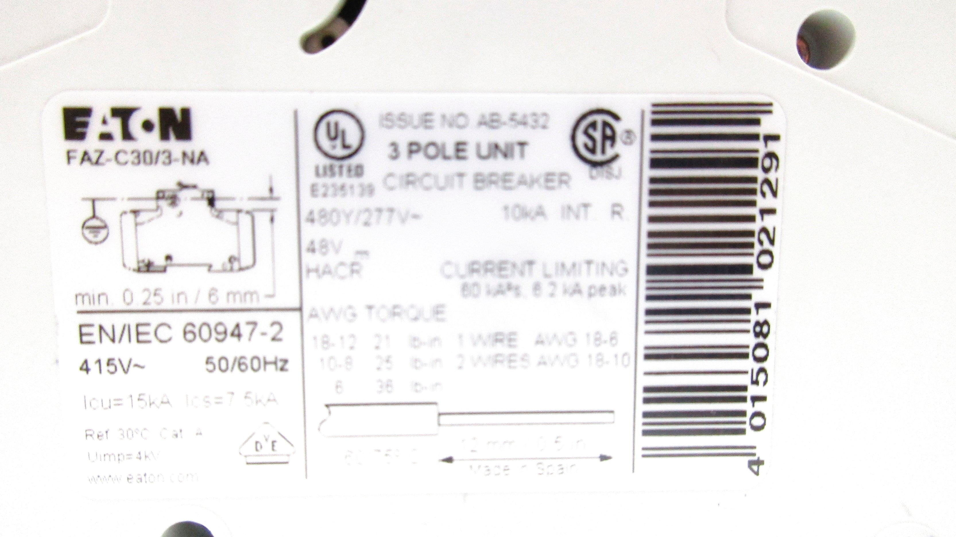 EATON FAZ-C30/3-NA 277V 30A NSNP