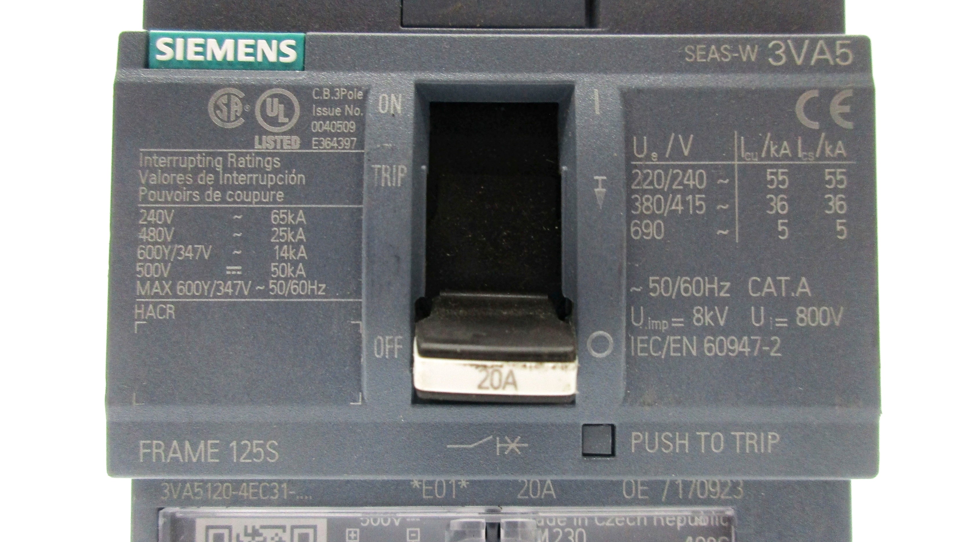 SIEMENS 3VA5120-4EC31-0AA0 690V 20A NSNP