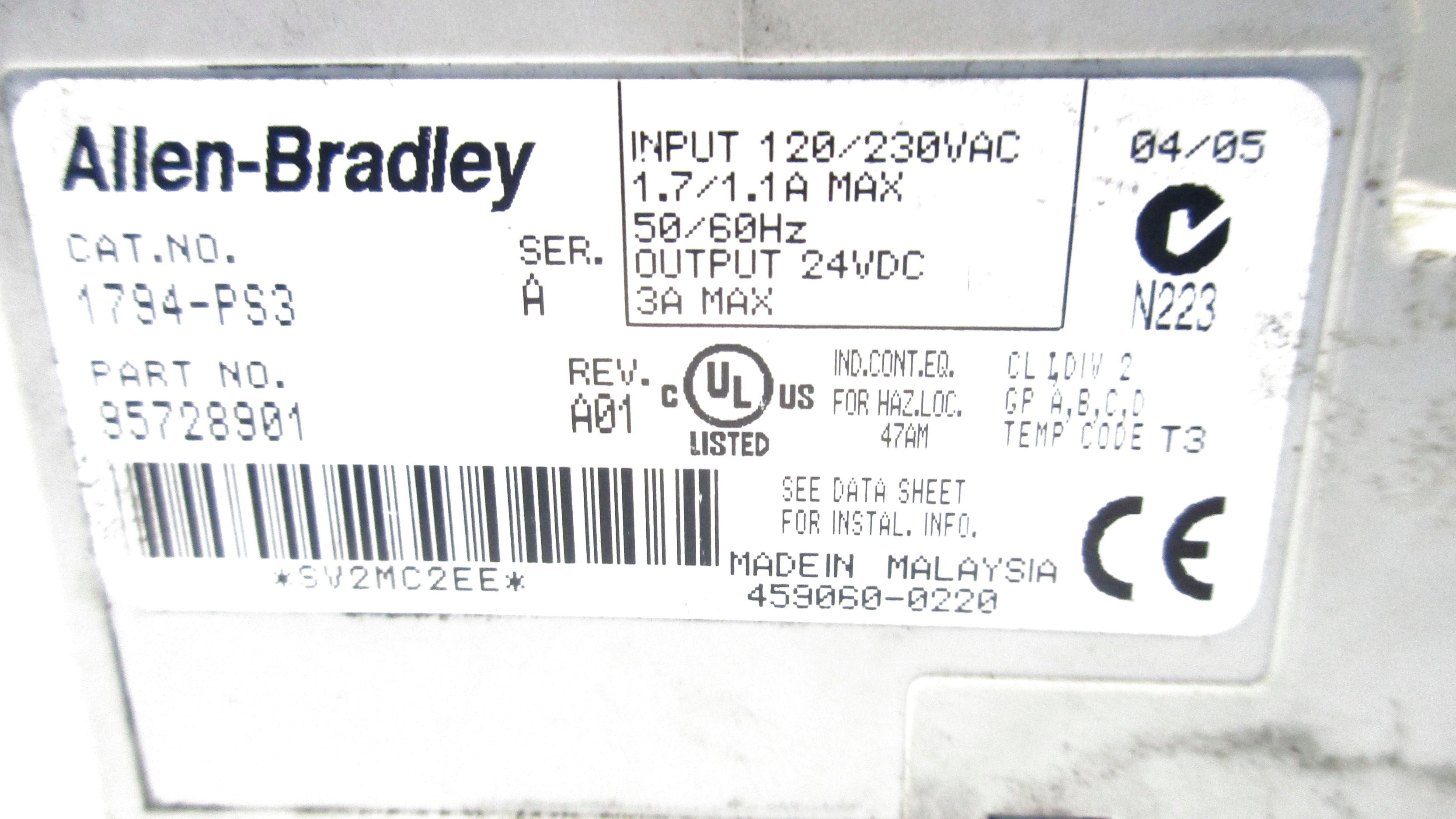 ALLEN BRADLEY 1794-PS3 SER. A UNMP