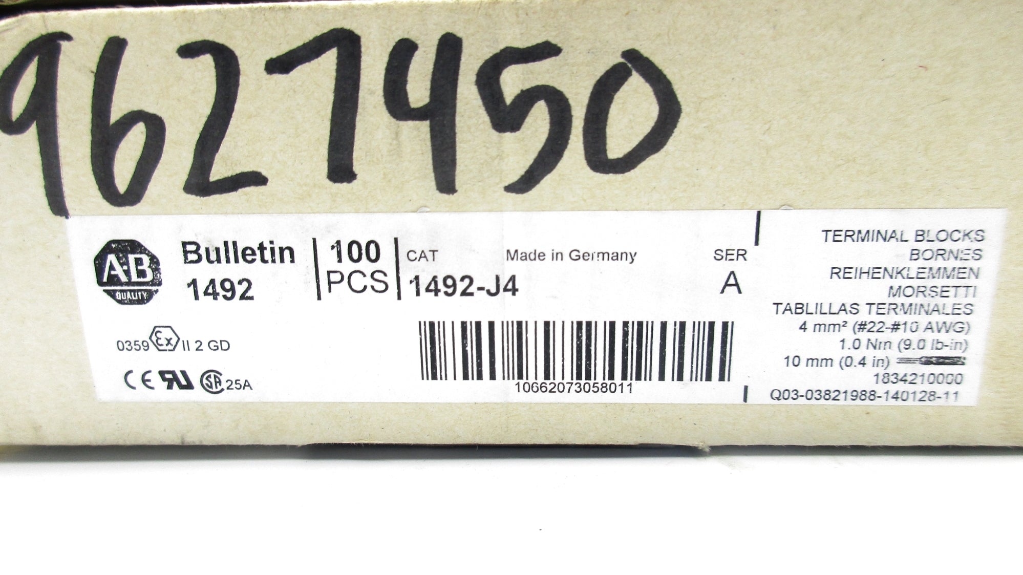 ALLEN BRADLEY 1492-J4 SER. A (PKG OF 100) (BR/WH) NSMP