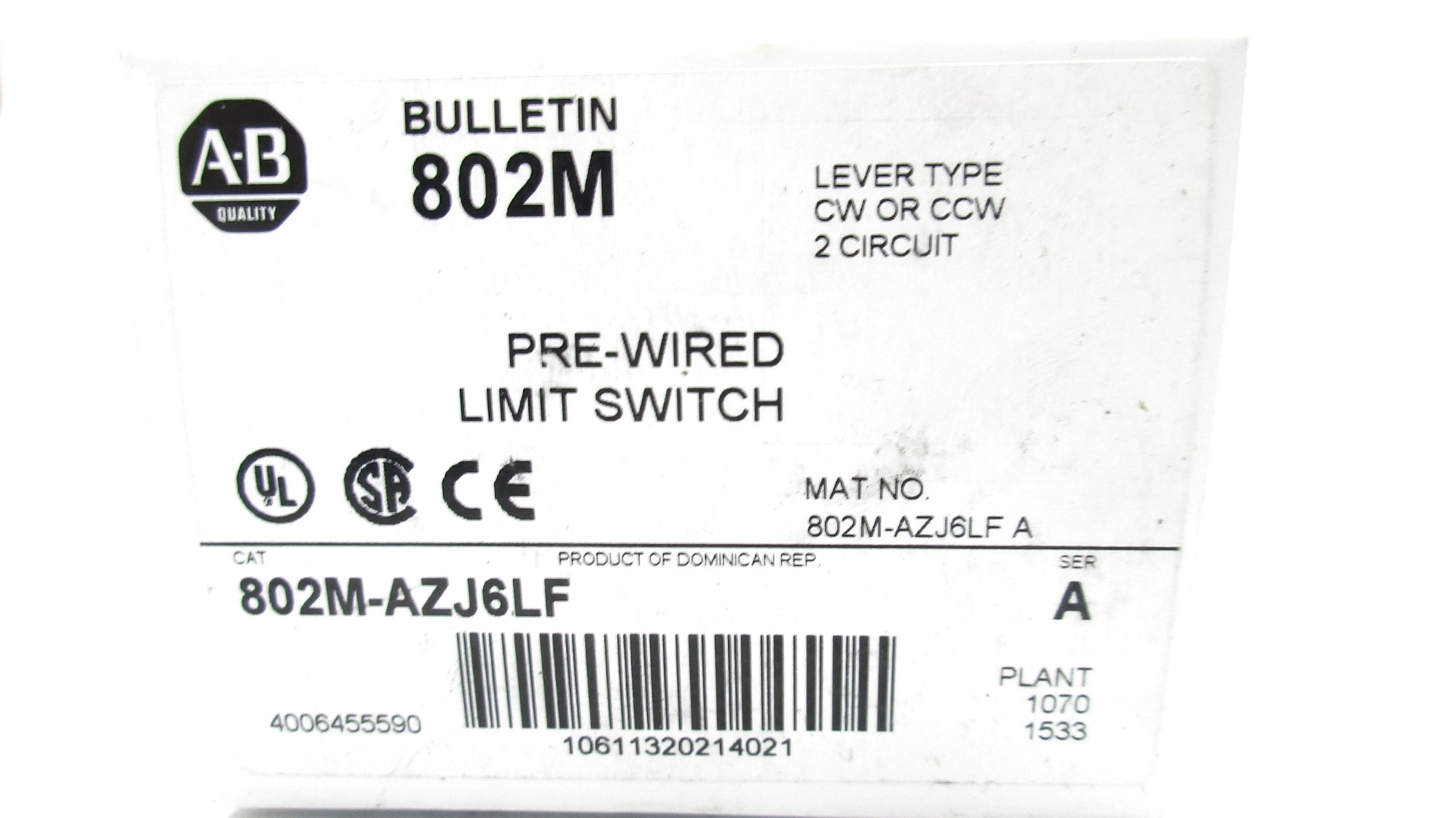 ALLEN BRADLEY 802M-AZJ6LF SER. A (WH) NSMP