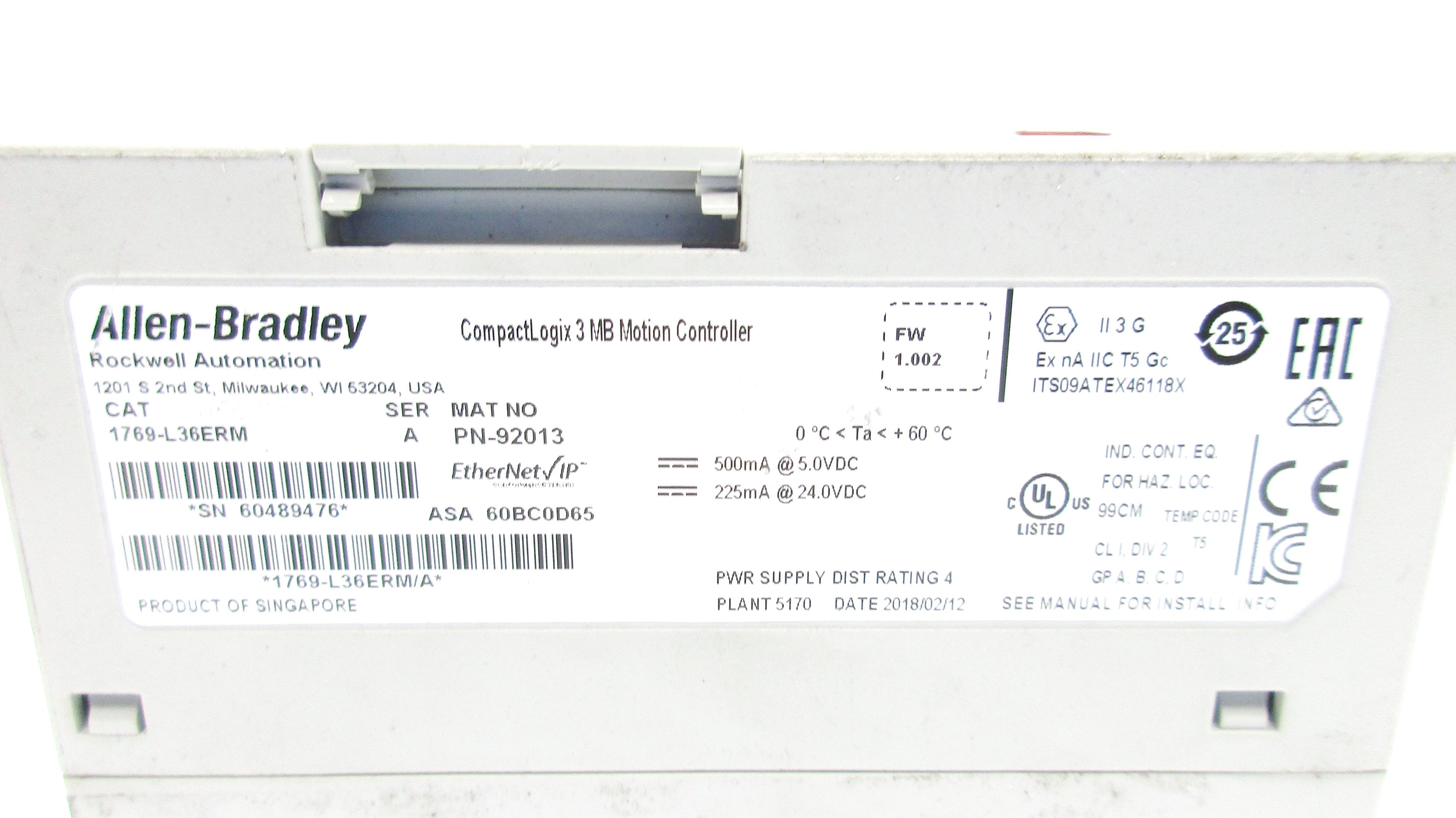 ALLEN BRADLEY 1769-L36ERM SER. A F/W 1.002 UNMP