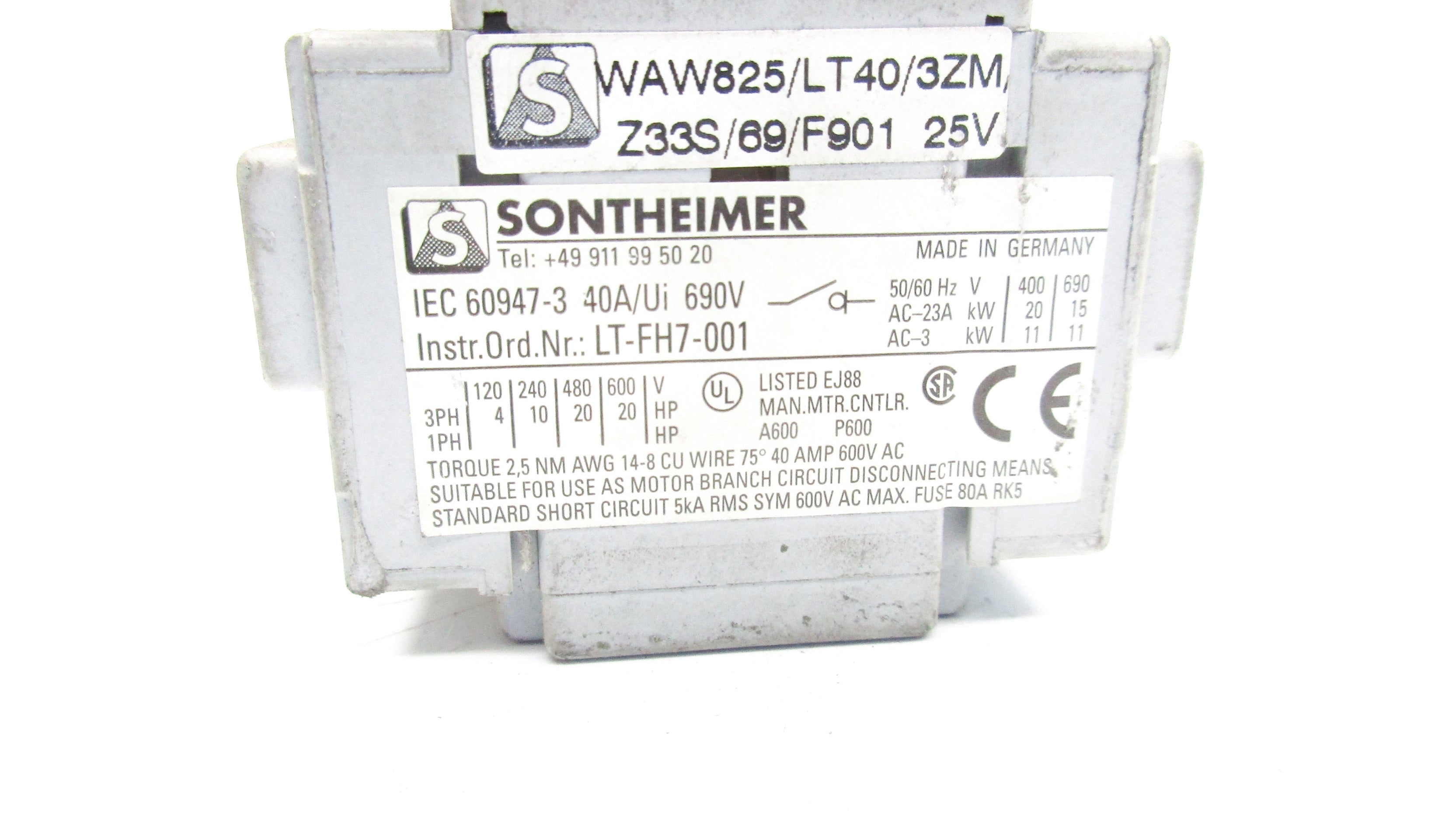 SONTHEIMER WAW825/LT40/3ZM/Z33S/69/F90125V UNMP
