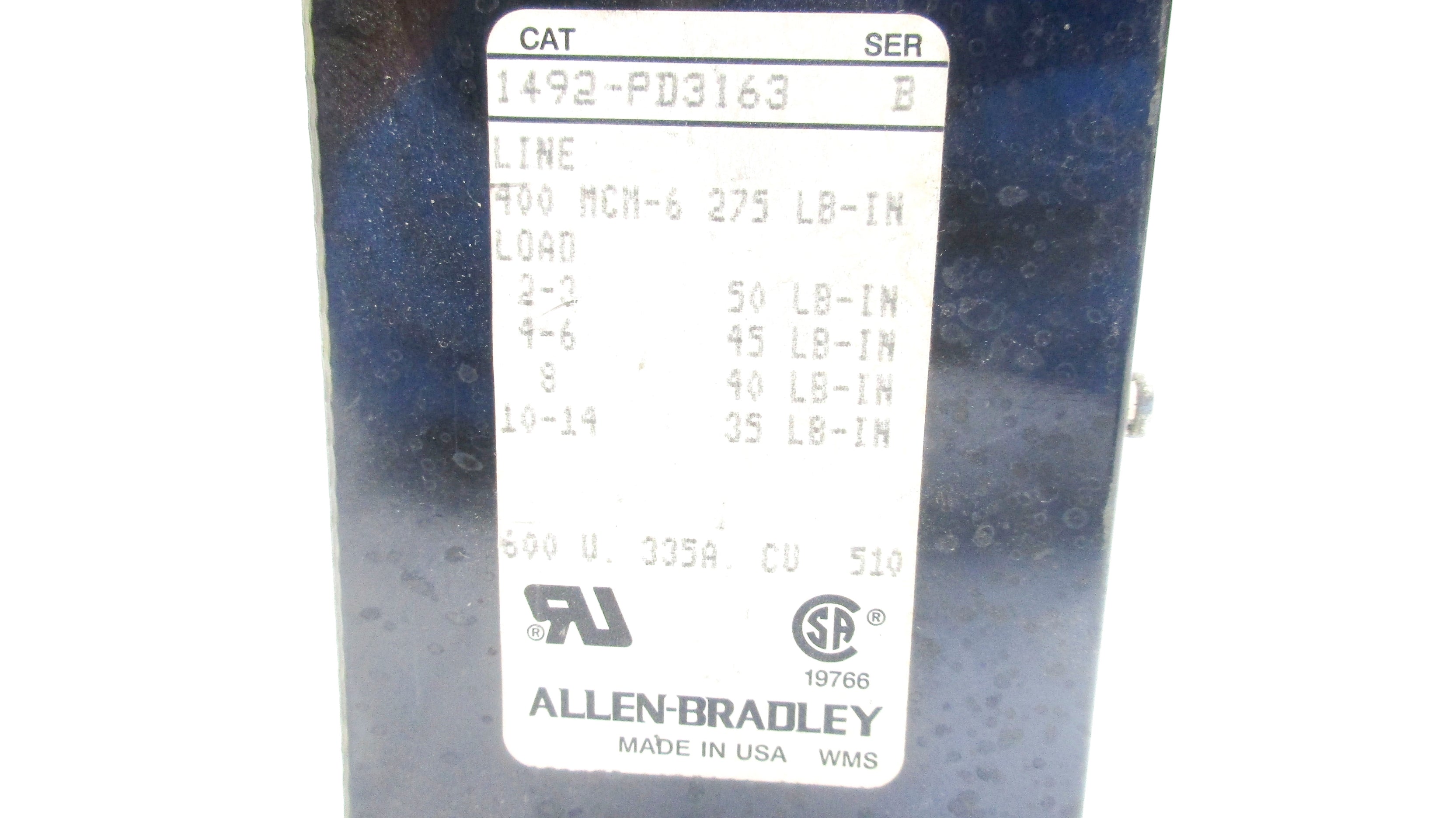 ALLEN BRADLEY 1492-PD3163 SER. B UNMP