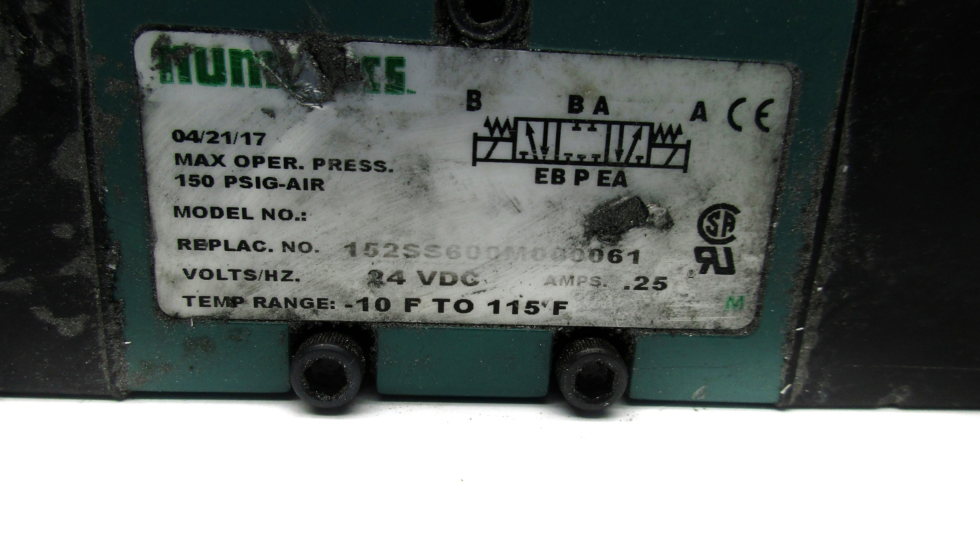 NUMATICS 152SS600M000061 24VDC 150PSI UNMP
