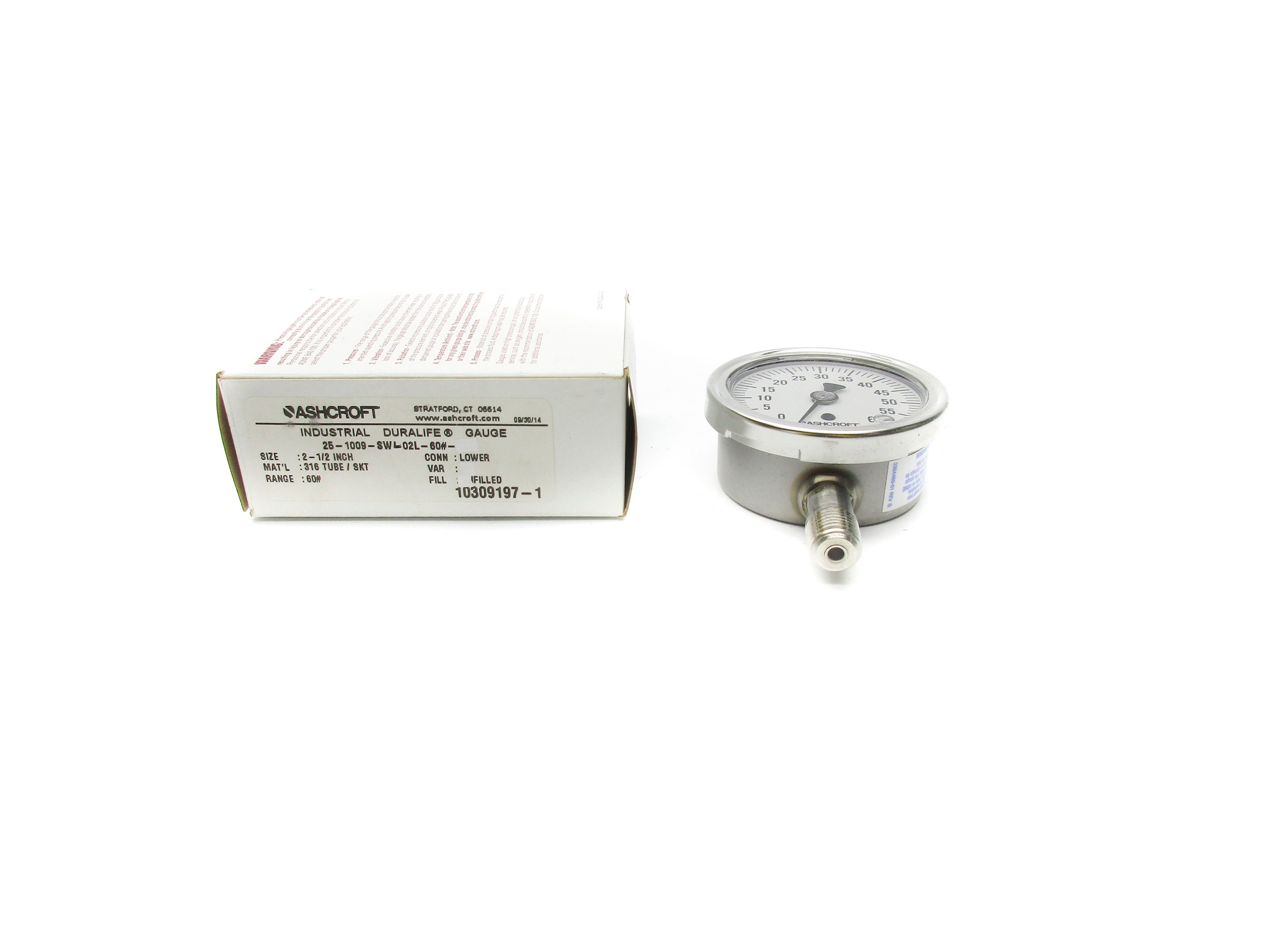 ASHCROFT 25-1009-SWL02L-60# 0-60PSI NSMP