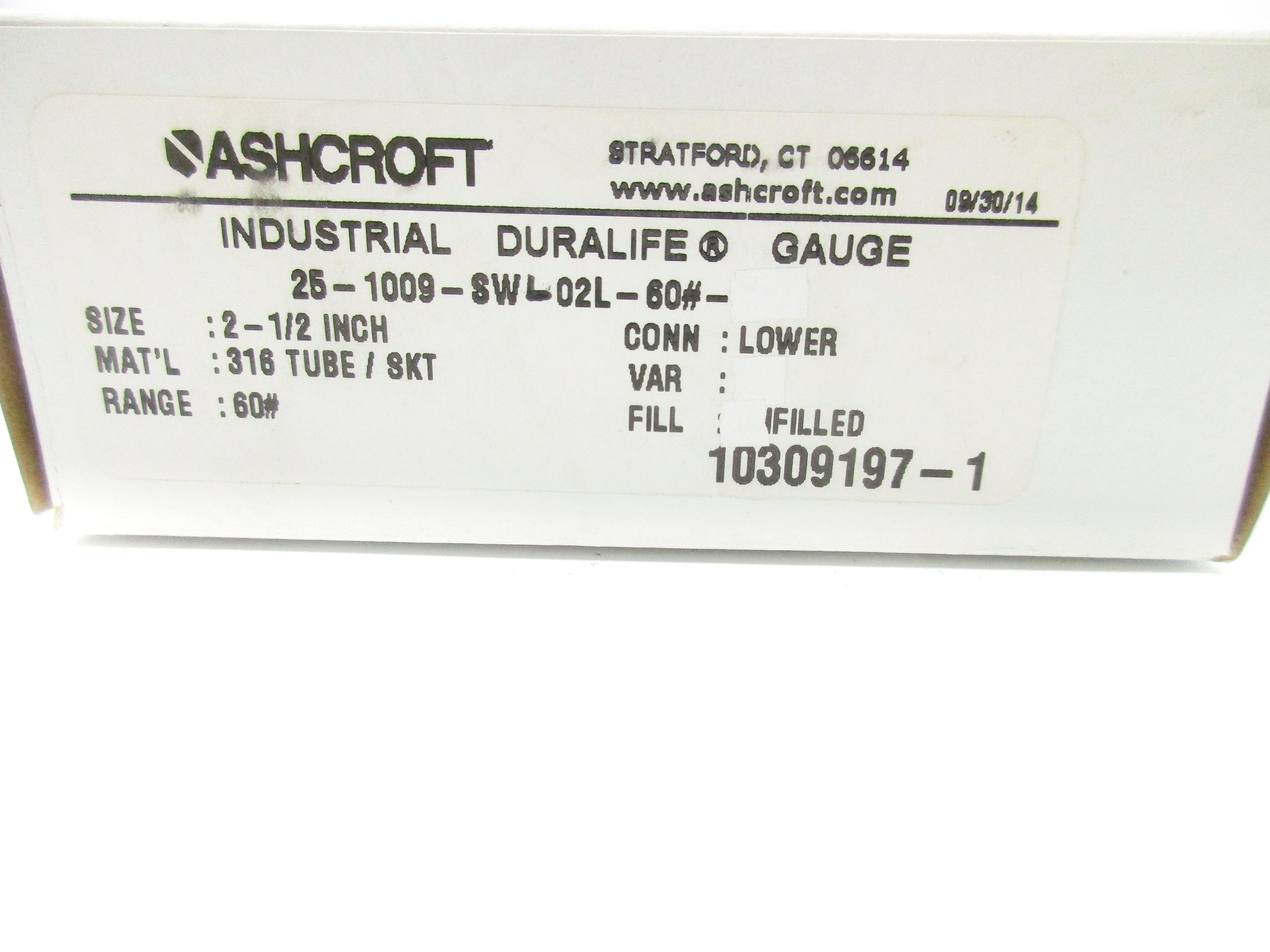 ASHCROFT 25-1009-SWL02L-60# 0-60PSI NSMP