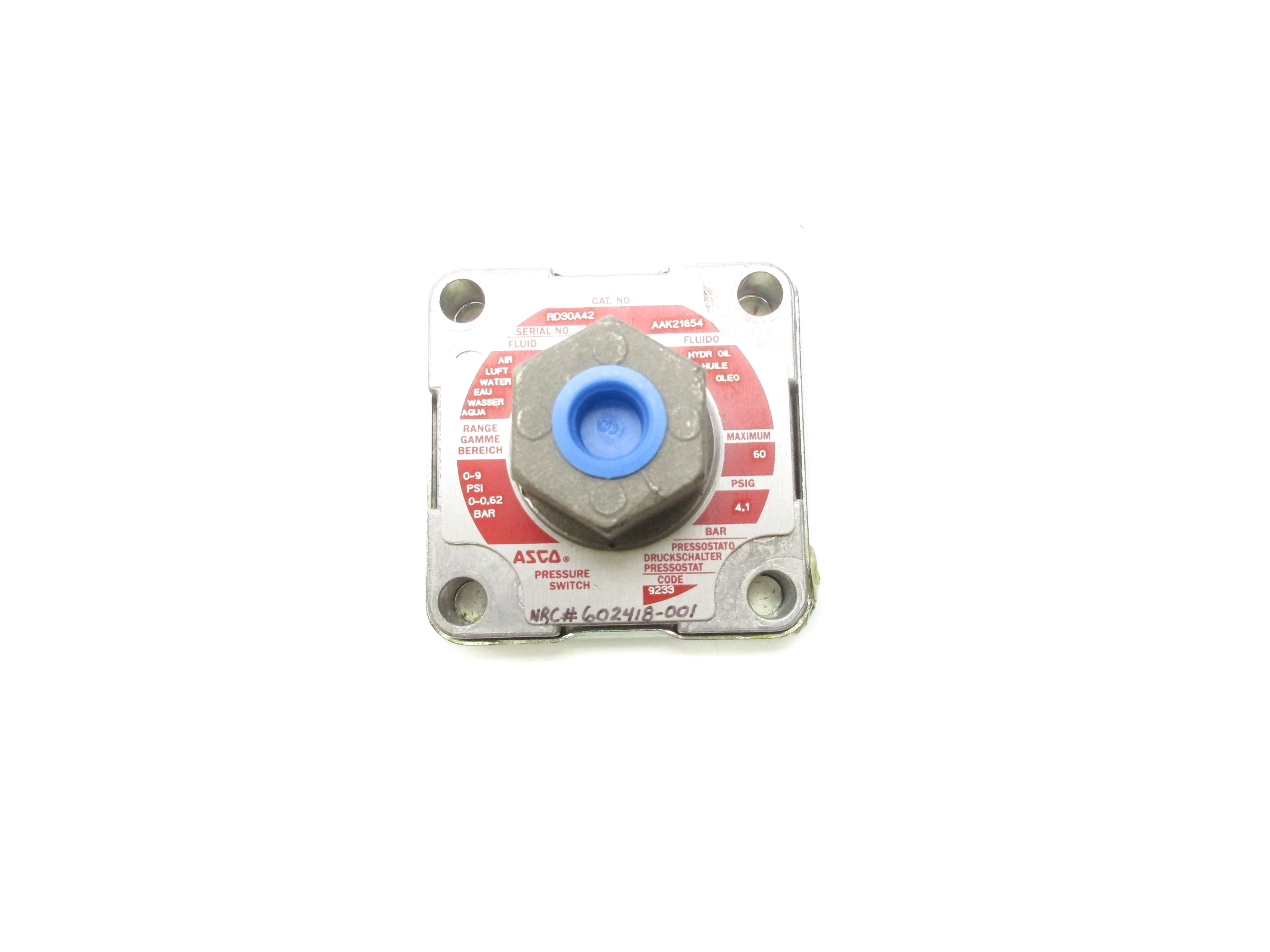 ASCO RD30A42 0-9PSI NSMP