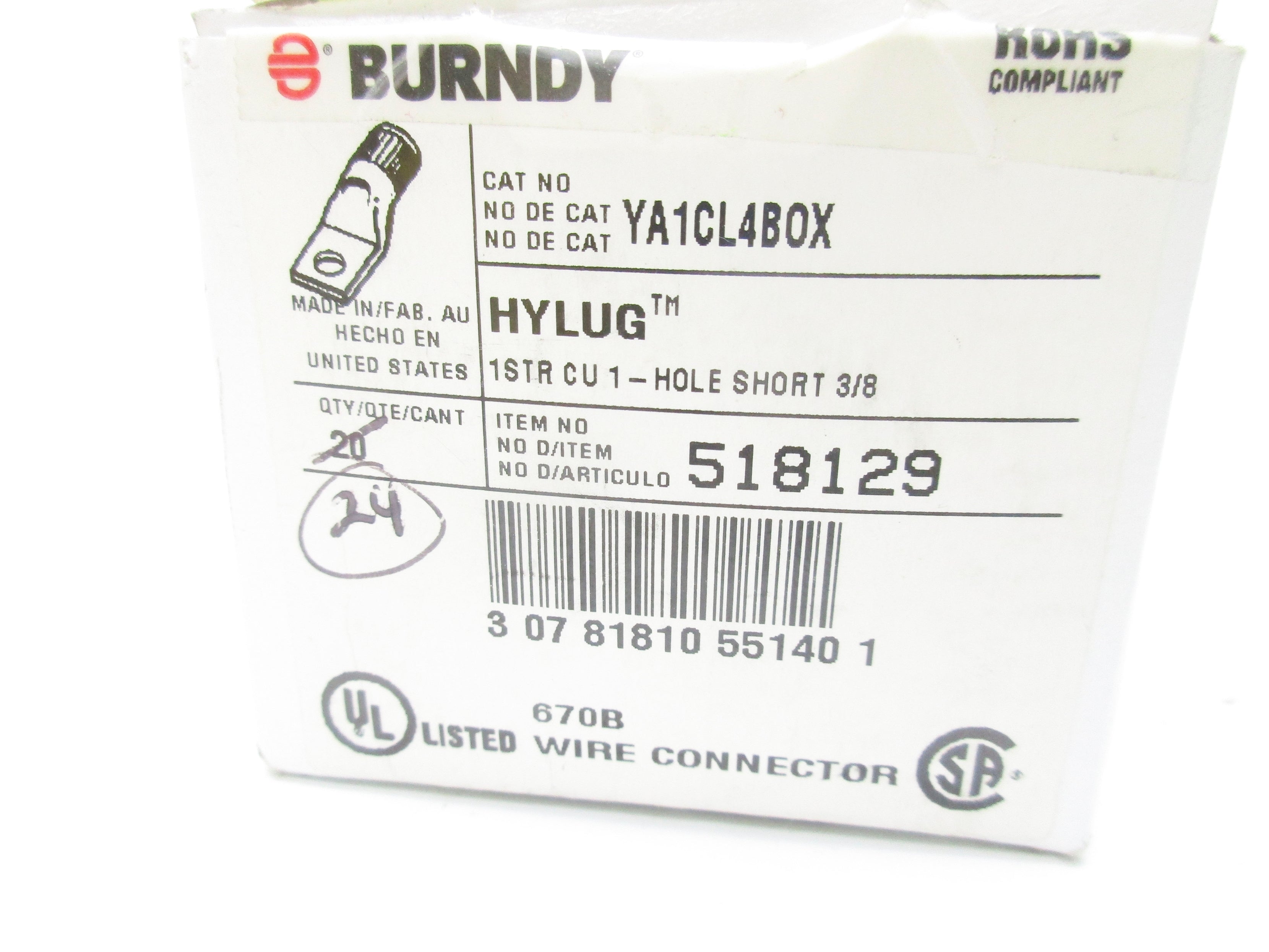 BURNDY YA1CL4BOX (PKG OF 20) NSMP