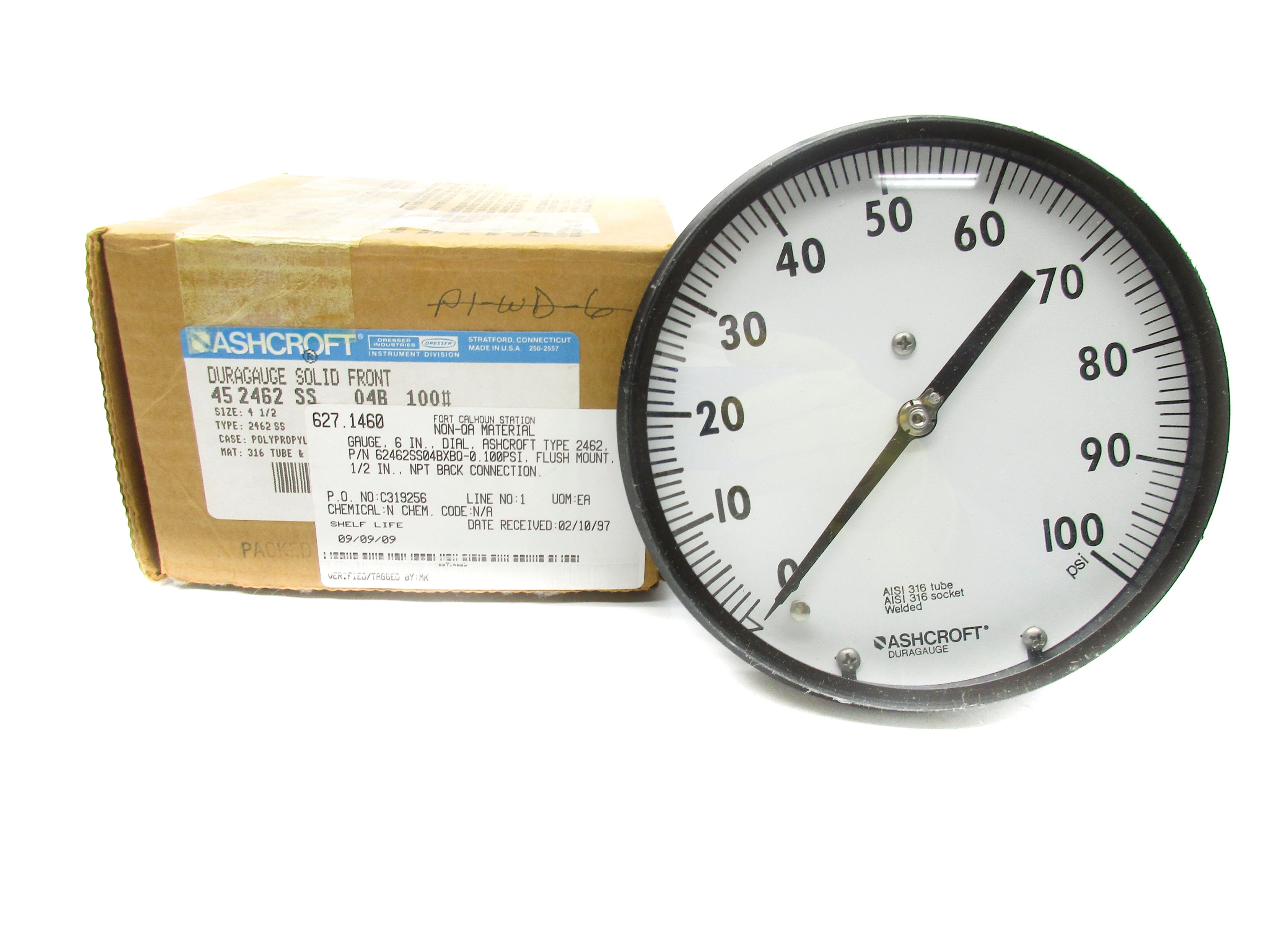 ASHCROFT 452462SS04B-100# 0-100PSI NSMP
