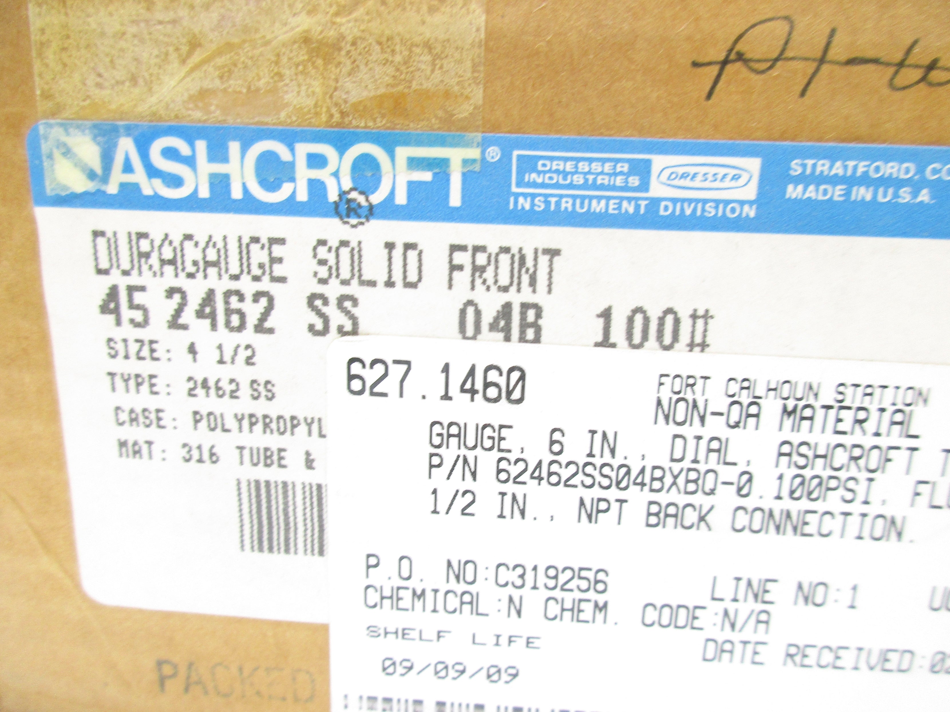 ASHCROFT 452462SS04B-100# 0-100PSI NSMP