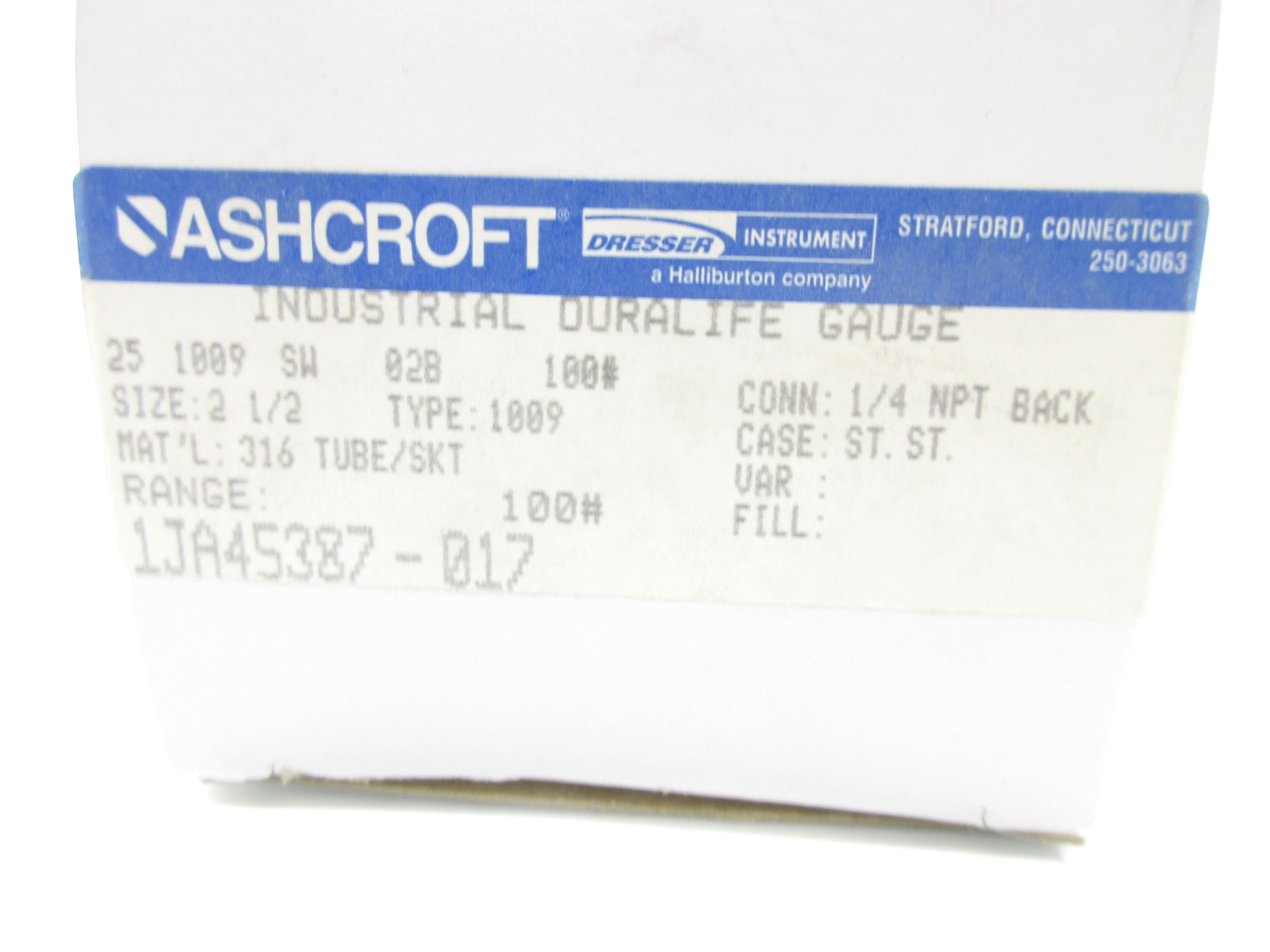 ASHCROFT 25-1009-SW-02B-100# 0-100PSI NSMP