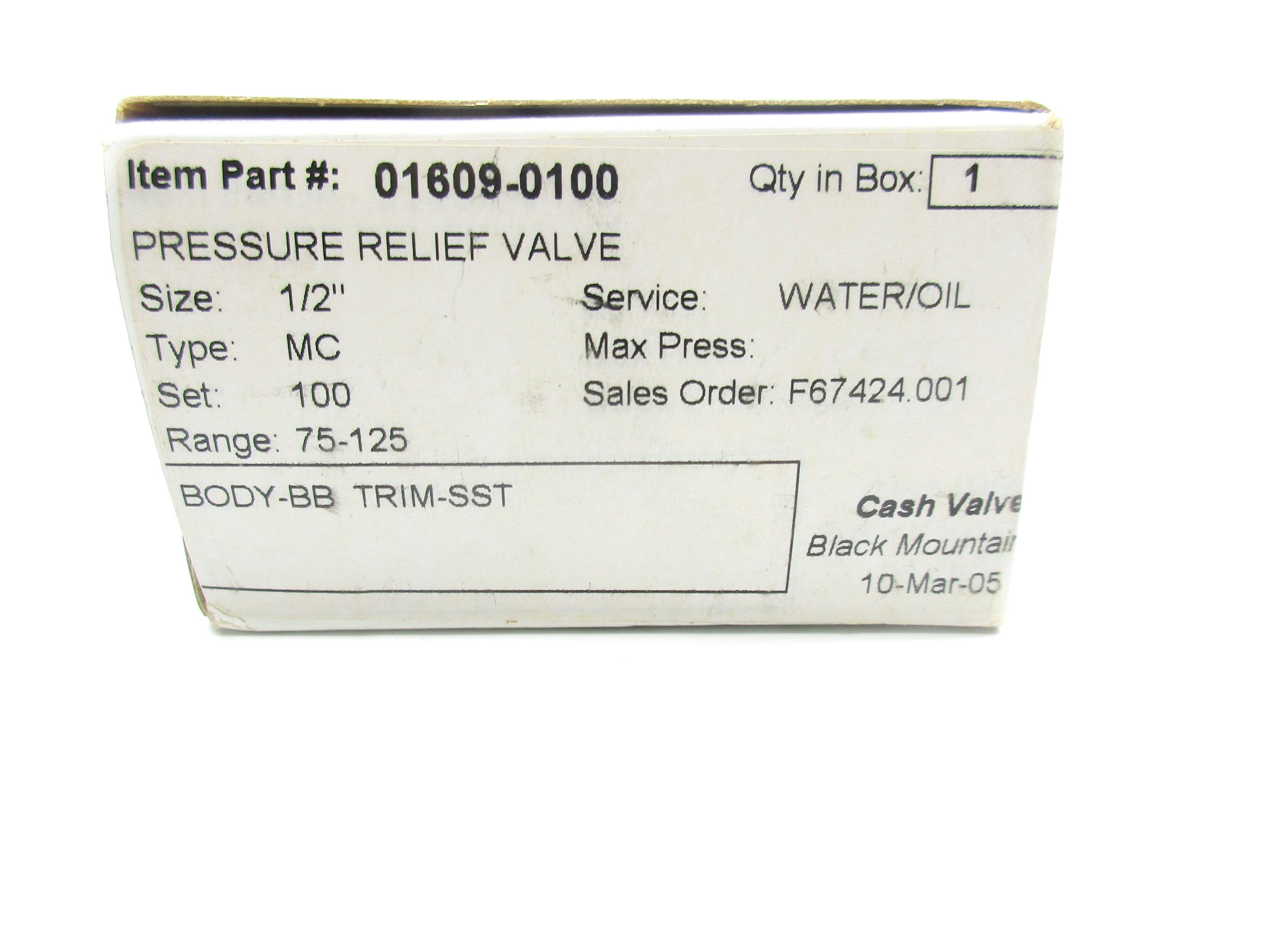 CASH VALVE 01609-0100 75-125 NSMP