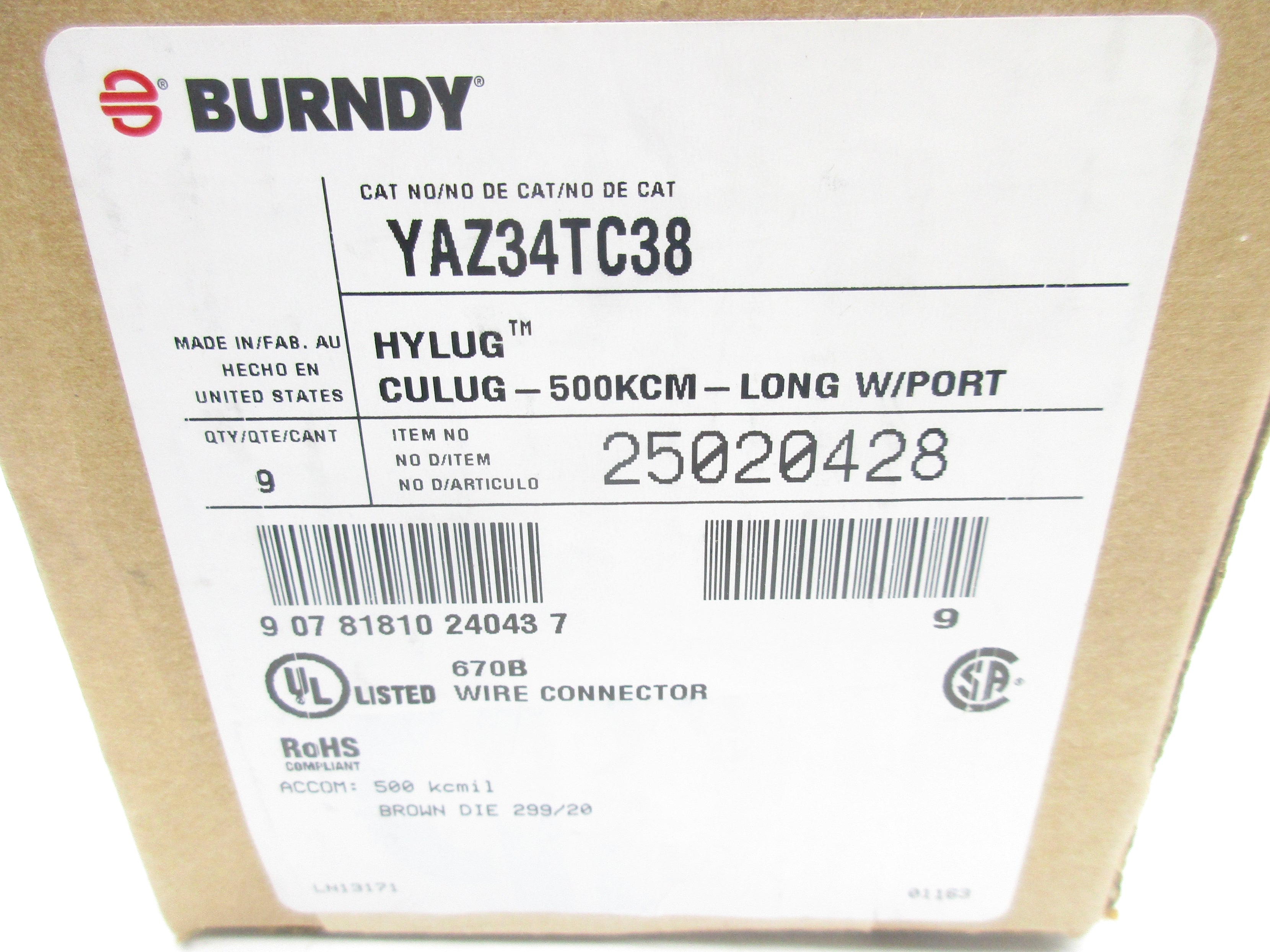 BURNDY YAZ34TC38 (PKG OF 9) NSMP