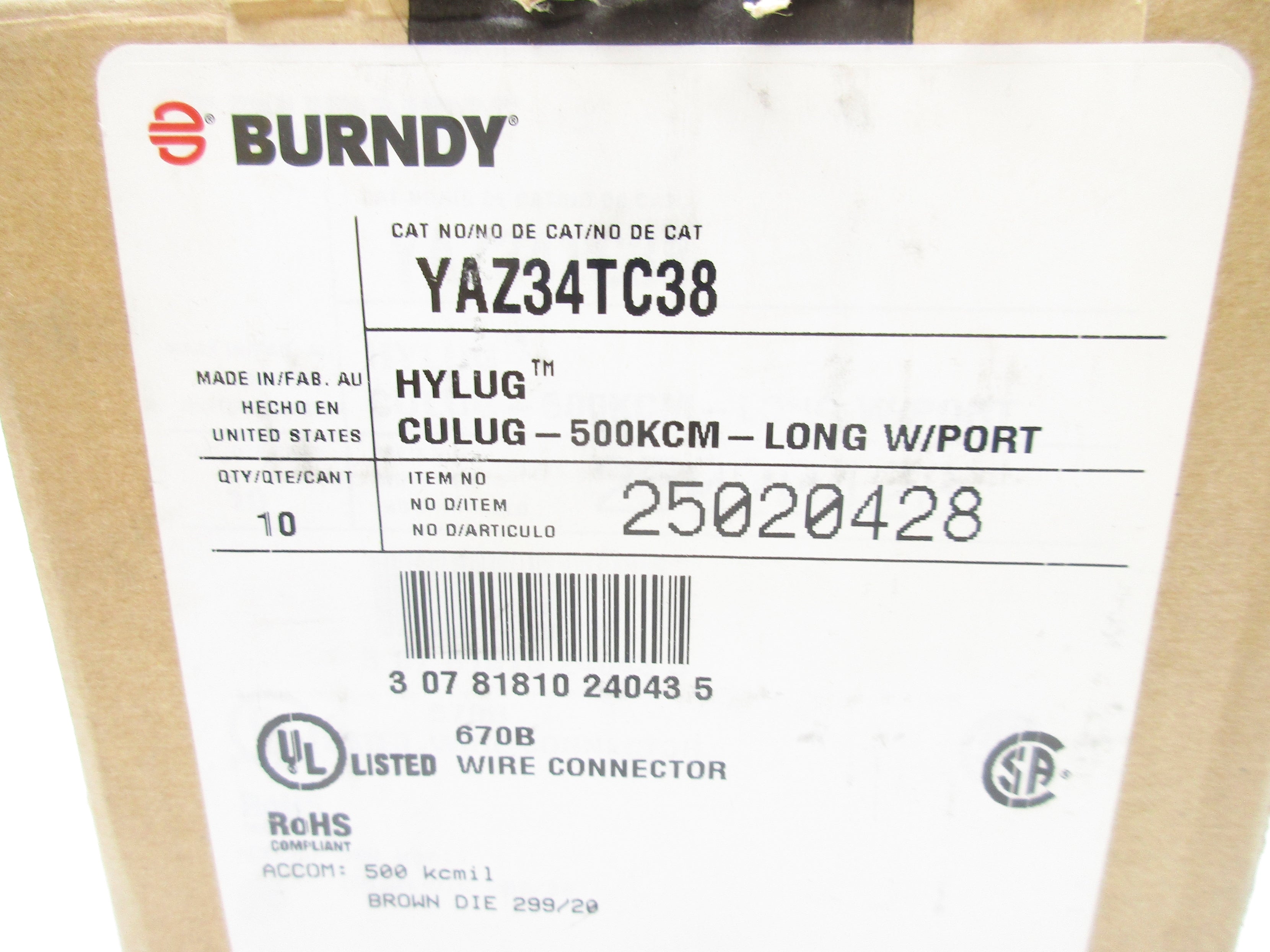 BURNDY YAZ34TC38 (PKG OF 10) NSMP