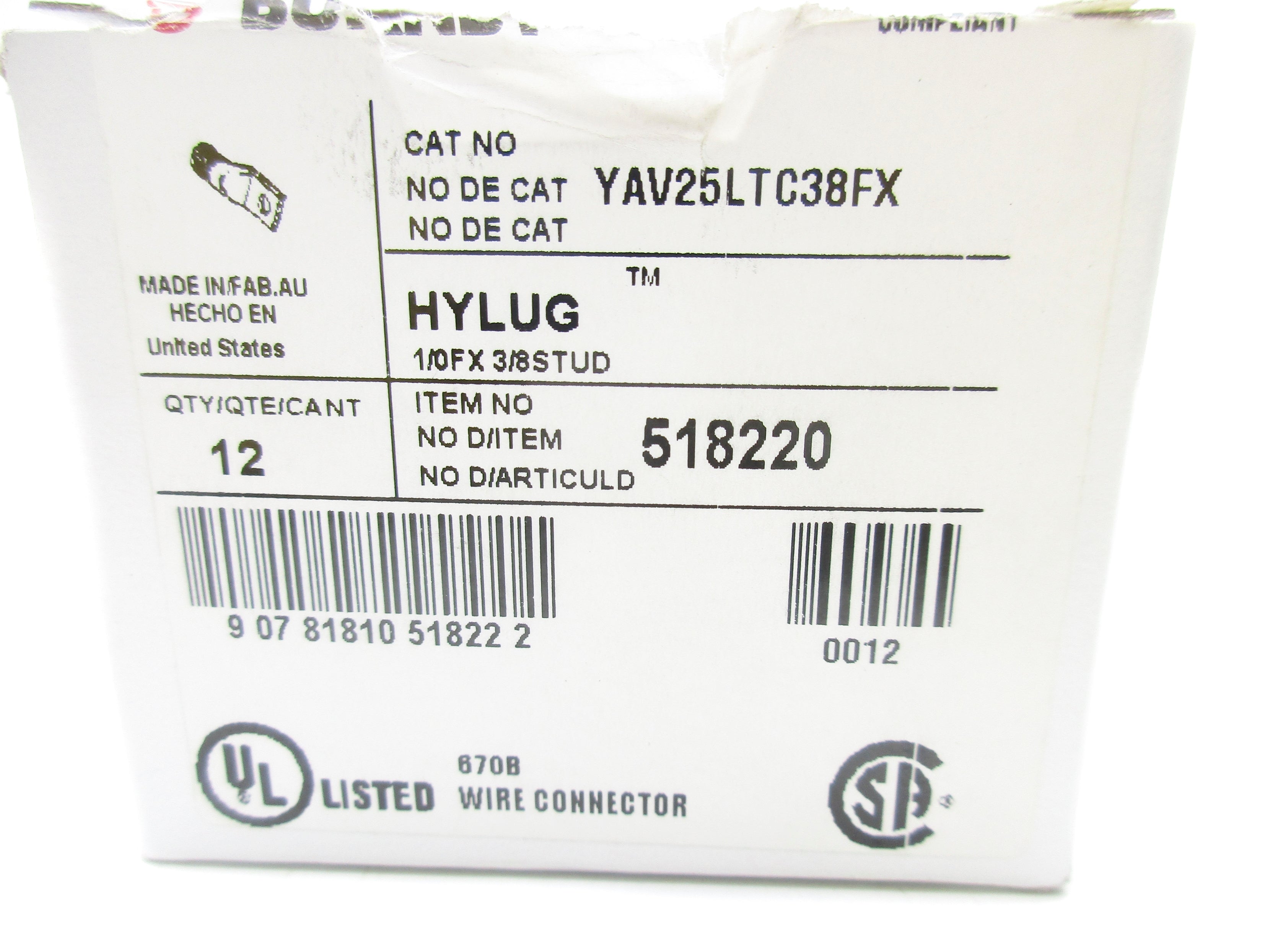BURNDY YAV25LTC38FX (PKG OF 12) NSMP