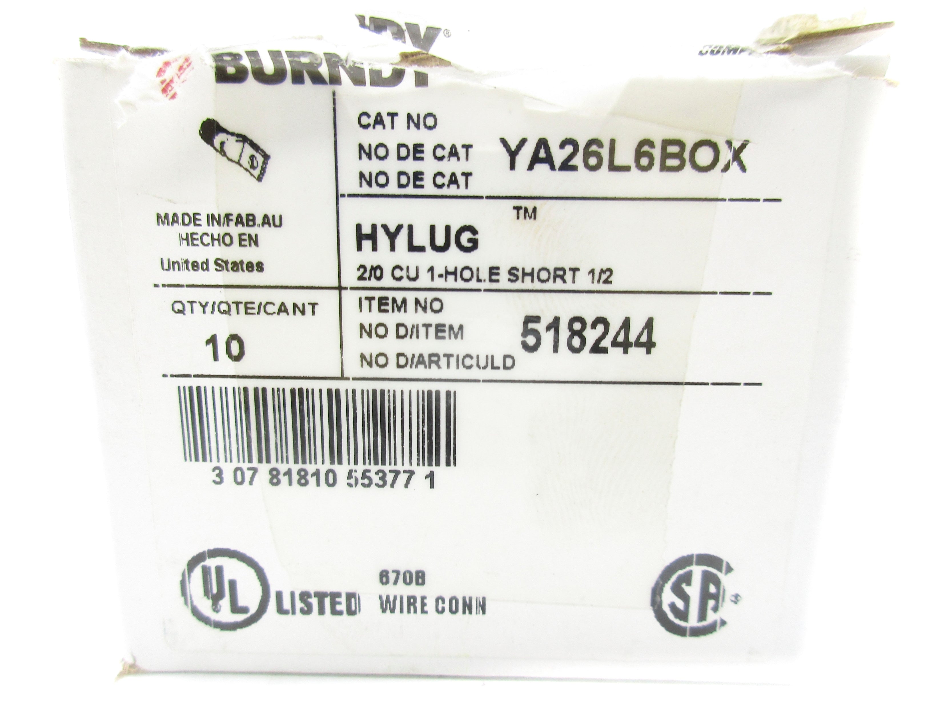BURNDY YA26L6BOX (PKG OF 10) NSMP