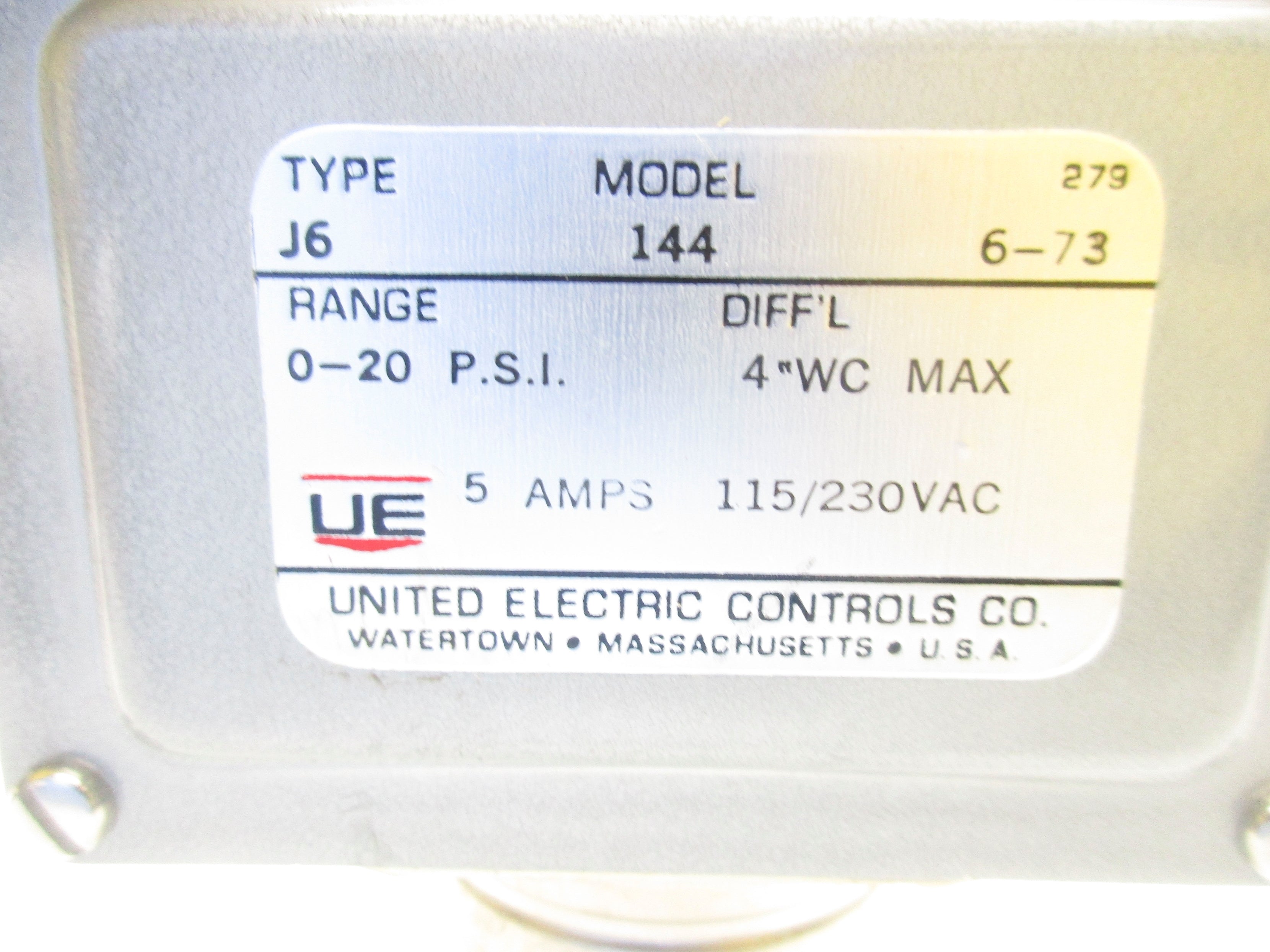 UNITED ELECTRIC CONTROLS J6-144 0-20PSI NSNP
