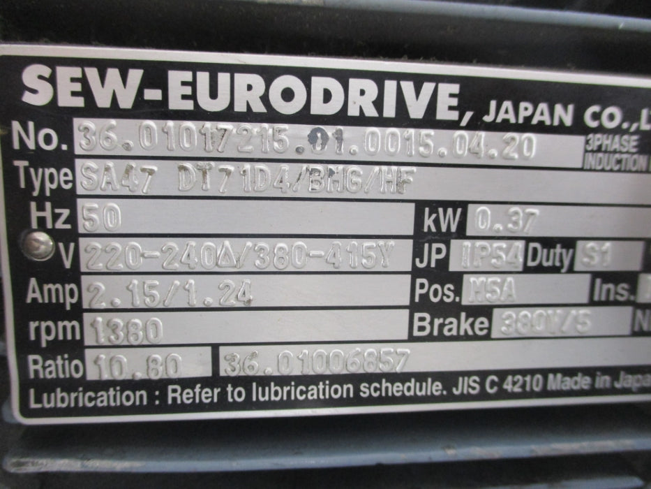 SEW-EURODRIVE SA47DT71D4/BHG/HF UNMP