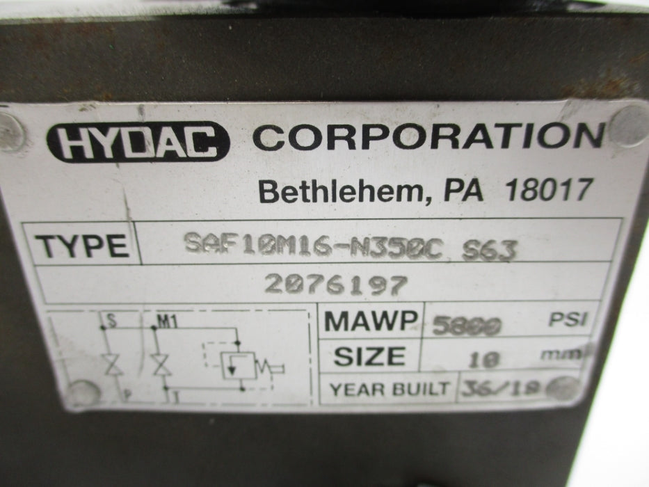 HYDAC 2076197 SAF10M16-N350CS63 5800PSI (AS PICTURED) NSNP