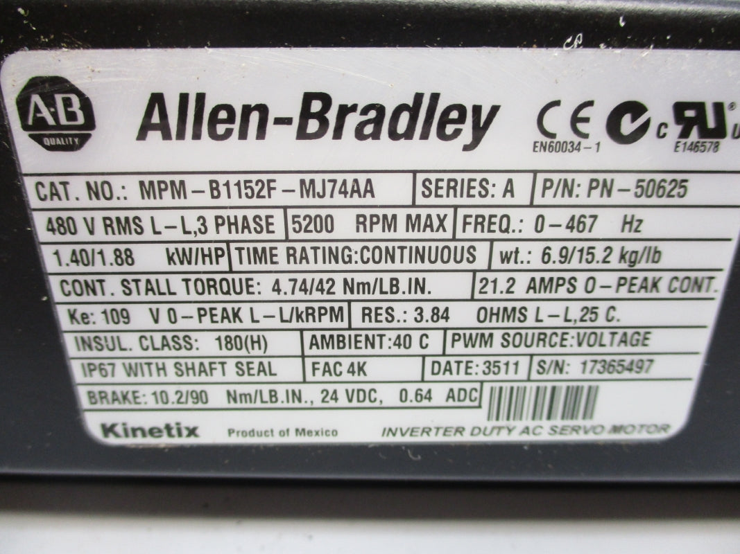ALLEN BRADLEY MPM-B1152F-MJ72AA SER. A NSMP