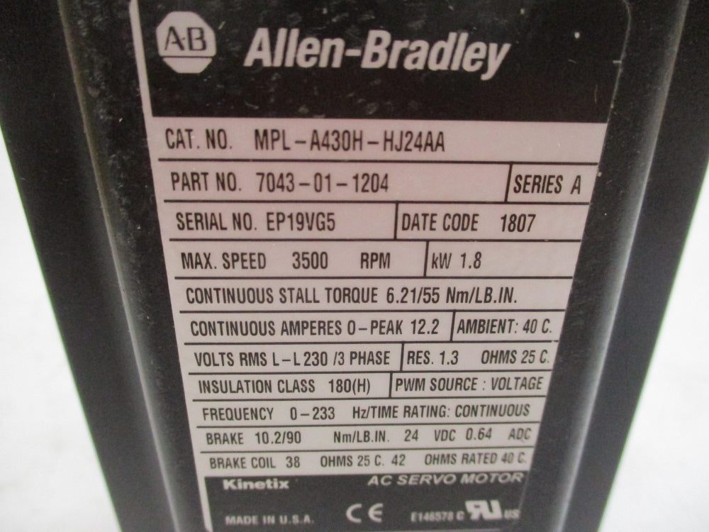 ALLEN BRADLEY MPL-A430H-HJ24AA SER. A NSMP