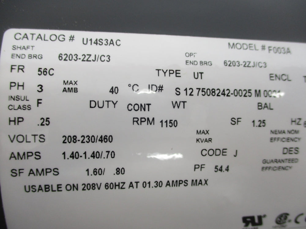 US MOTORS U14S3AC F003A NSNP