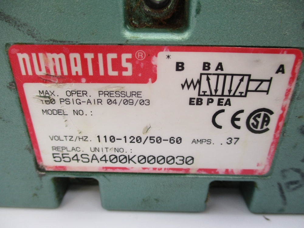 NUMATICS 554SA400K000030 110-120V .37A 150PSI UNMP