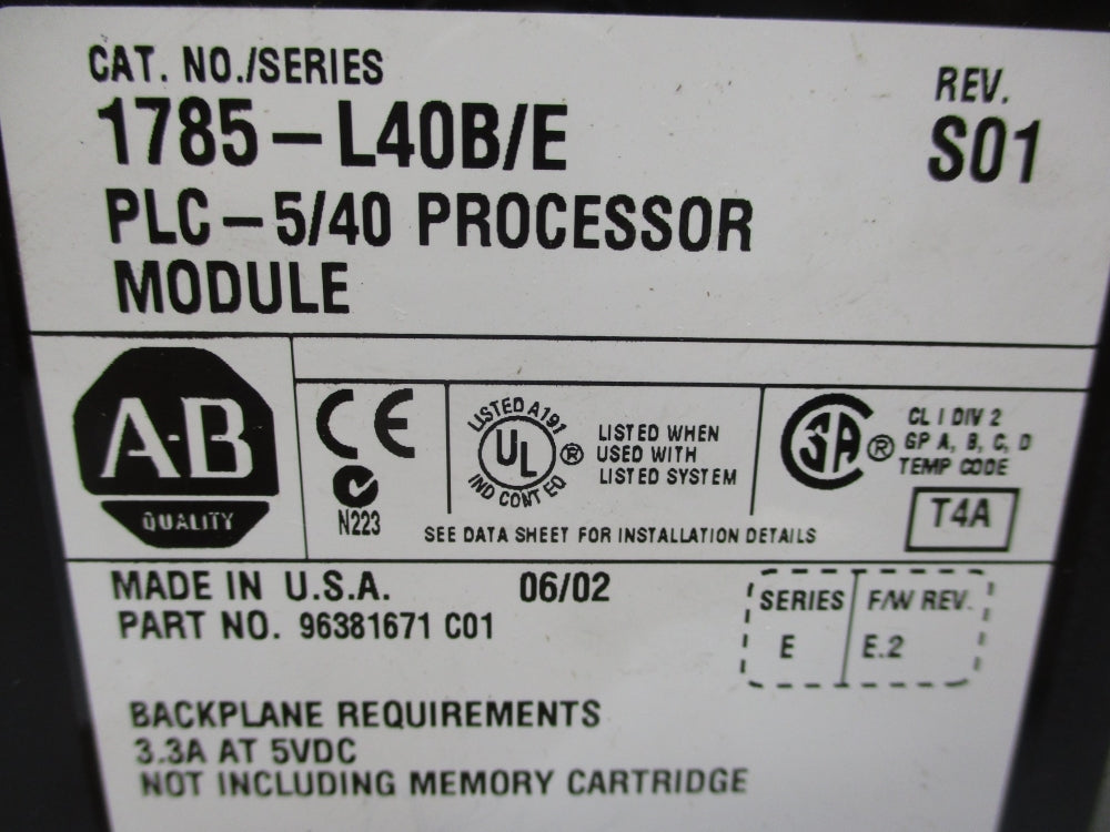 ALLEN BRADLEY 1785-L40B SER. E F/W E.2 UNMP