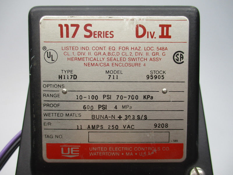 UNITED ELETRIC H117D 711 UNMP