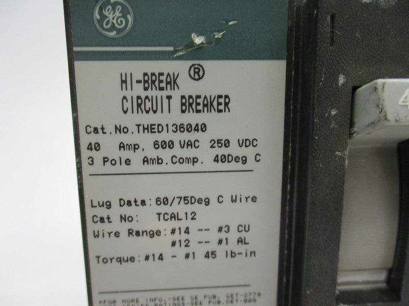 GENERAL ELECTRIC THED136040 40A 600VAC UNMP