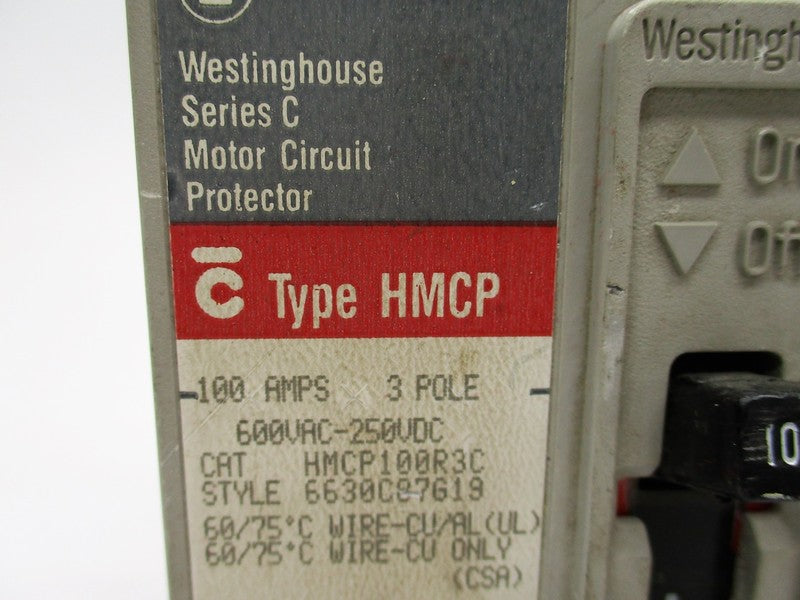 WESTINGHOUSE HMCP100R3C 100A 600VAC 250VDC UNMP