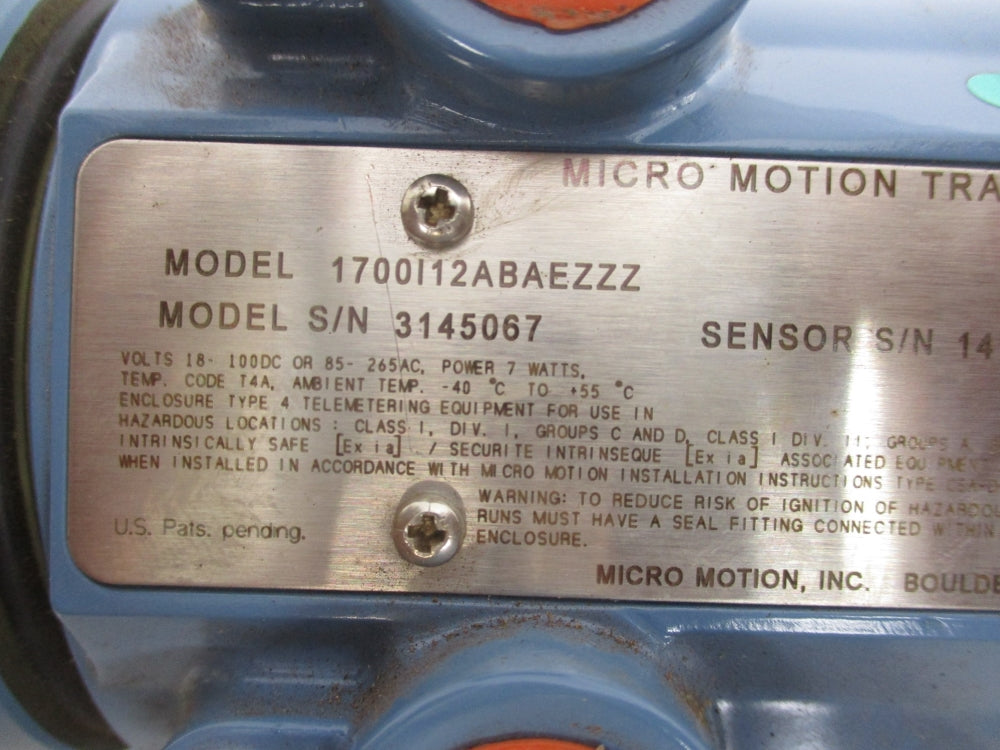 MICRO MOTION 1700I12ABAEZZZ W/ F200S418CCAAEZZZZ UNMP