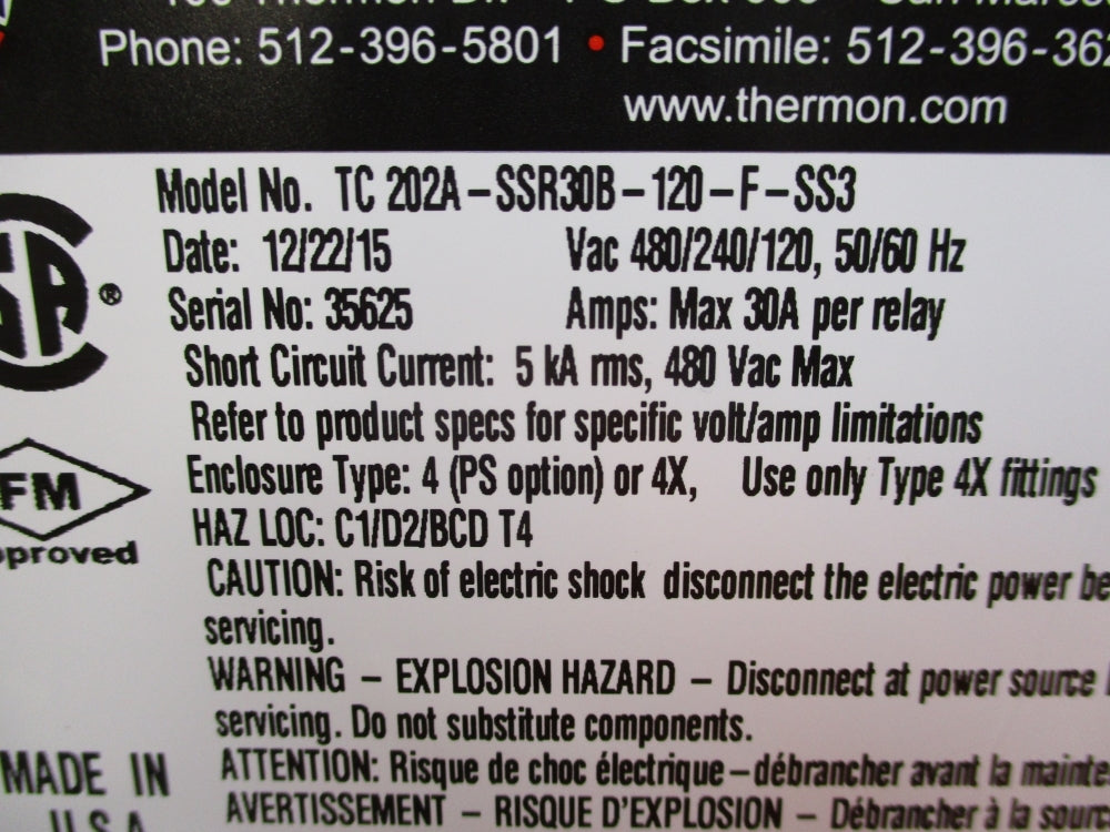 THERMON TC202A-SSR30B-120-F-SS3 NSMP