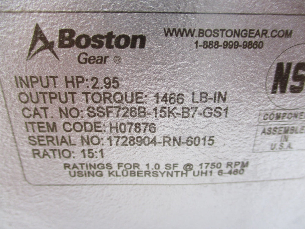 BOSTON GEAR SSF726B-15K-B7-GS1 NSMP