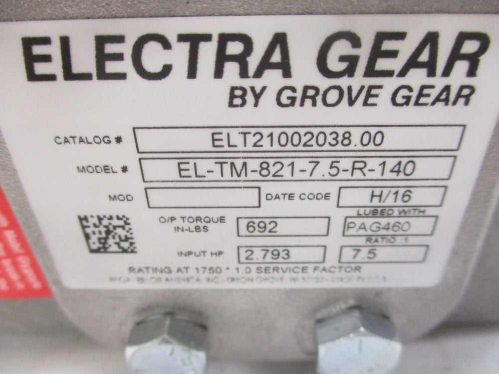 GROVE GEAR EL-TM-821-7.5-R-140 ELT21002038.00 NSMP