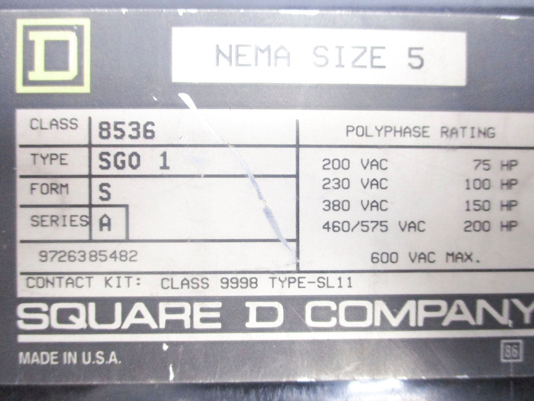 SQUARE D 8536SG01S SER. A 120V (AS PICTURED) UNMP