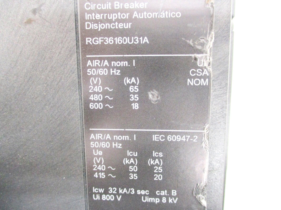 SQUARE D RGF36160U31A SER. 1 240V 1600A (AS PICTURED) NUPI
