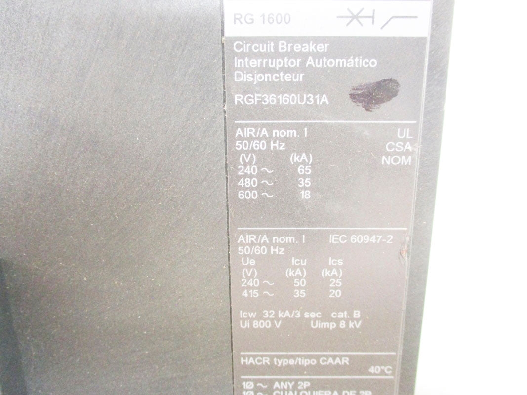 SQUARE D RGF36160U31A SER. 1600V 1600A (AS PICTURED) NUPI