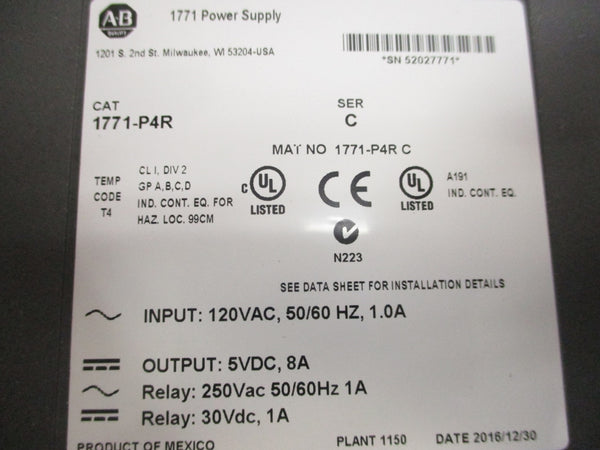 ALLEN BRADLEY 1771-P4R SER. C 120VAC 1A NSMP