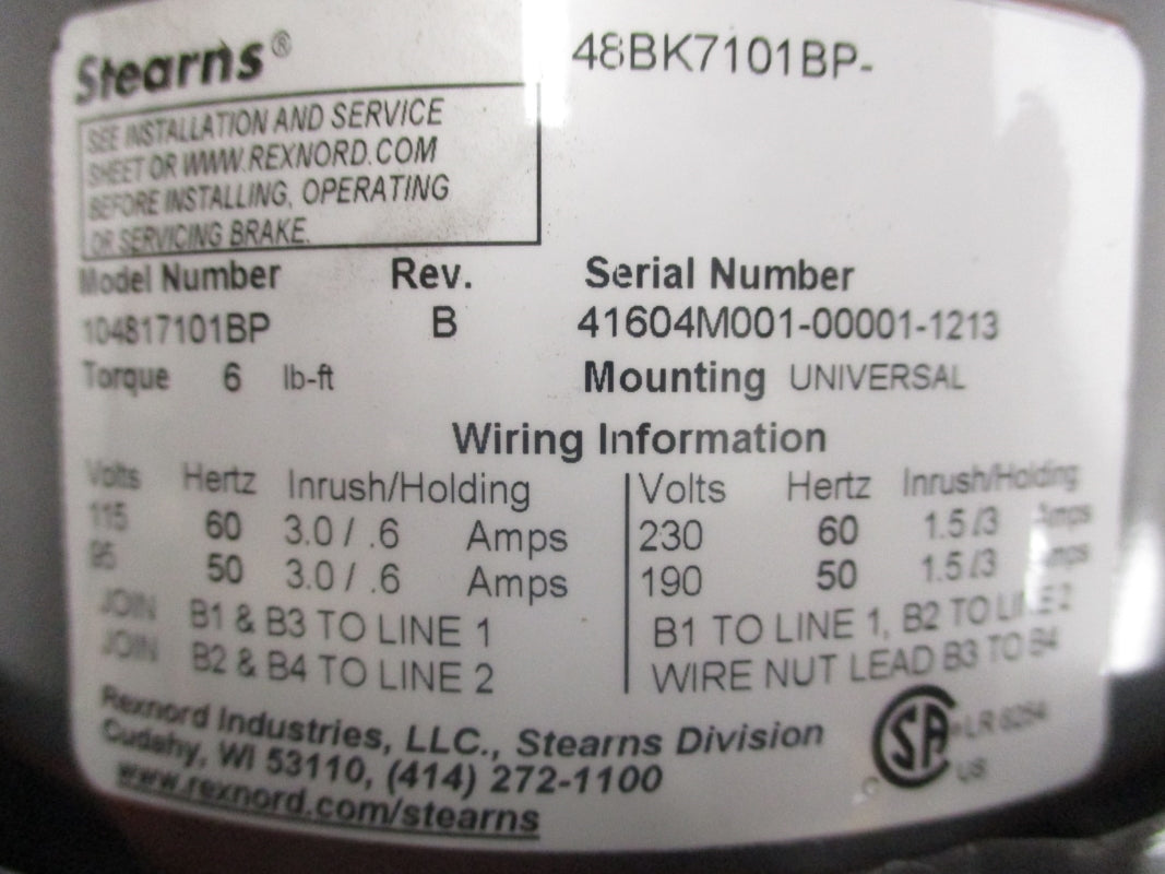 STEARNS 104817101BP 115/60-95/50, 3.0/.6A NSNP